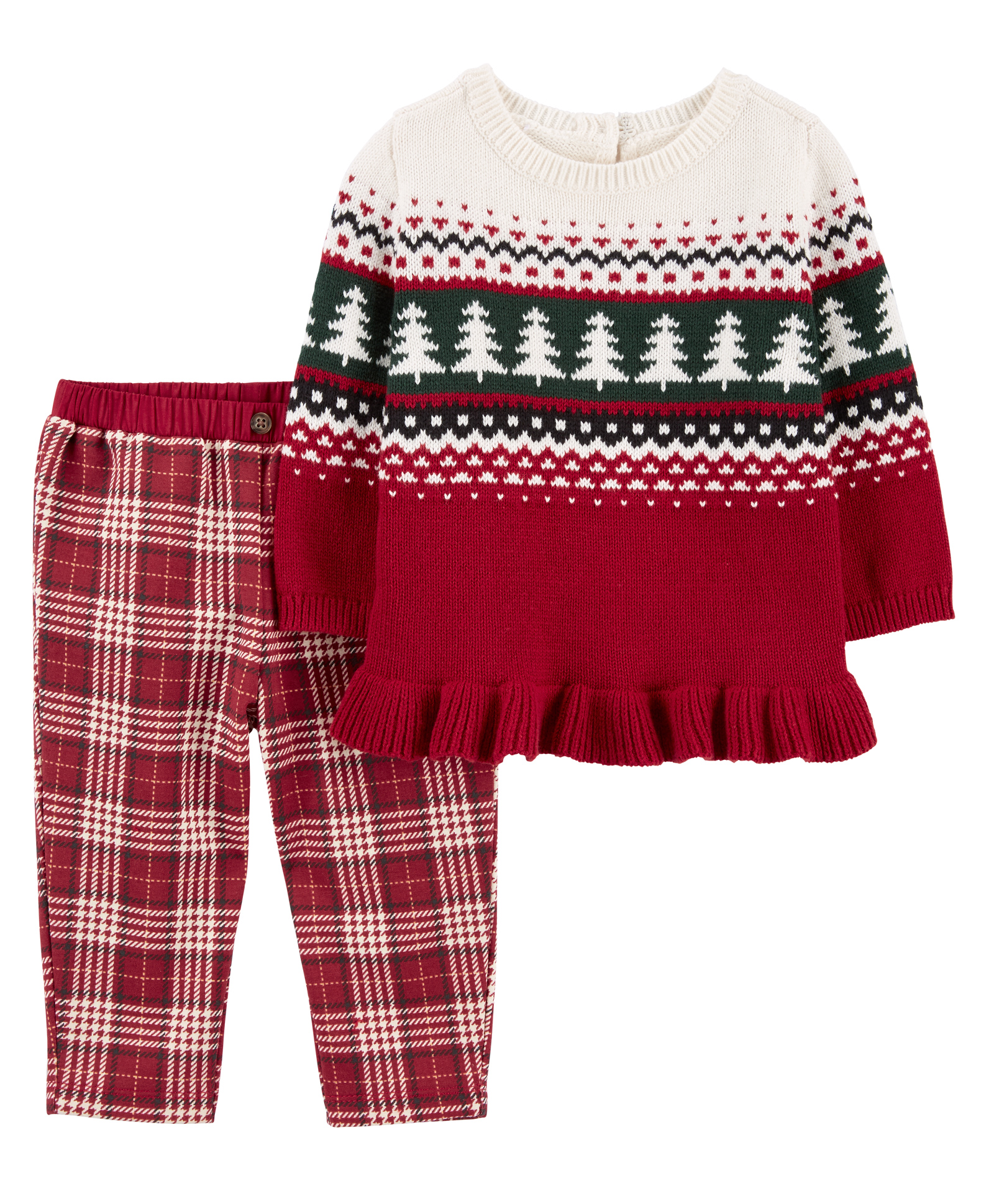 Carter's  Baby 2-Piece Holiday Peplum Top & Warm Fleece Pant Set - Red White-picture-13