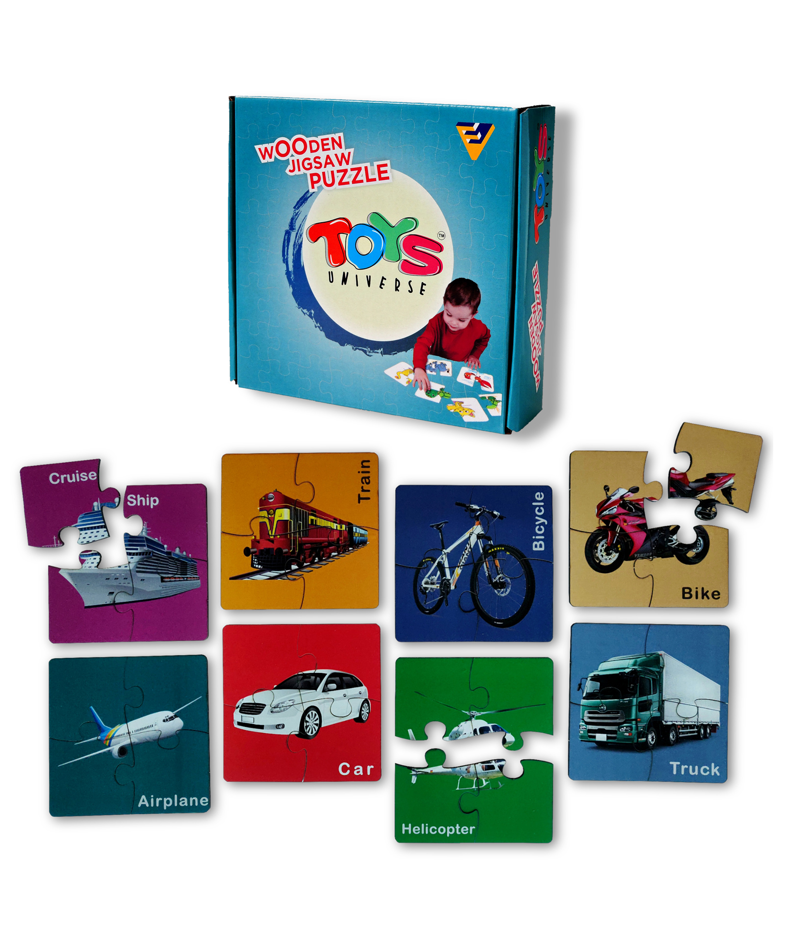 Toys Universe Wooden Transport Theme Jigsaw Puzzle Pack of 8 Multicolour - 32 Pieces-image-29