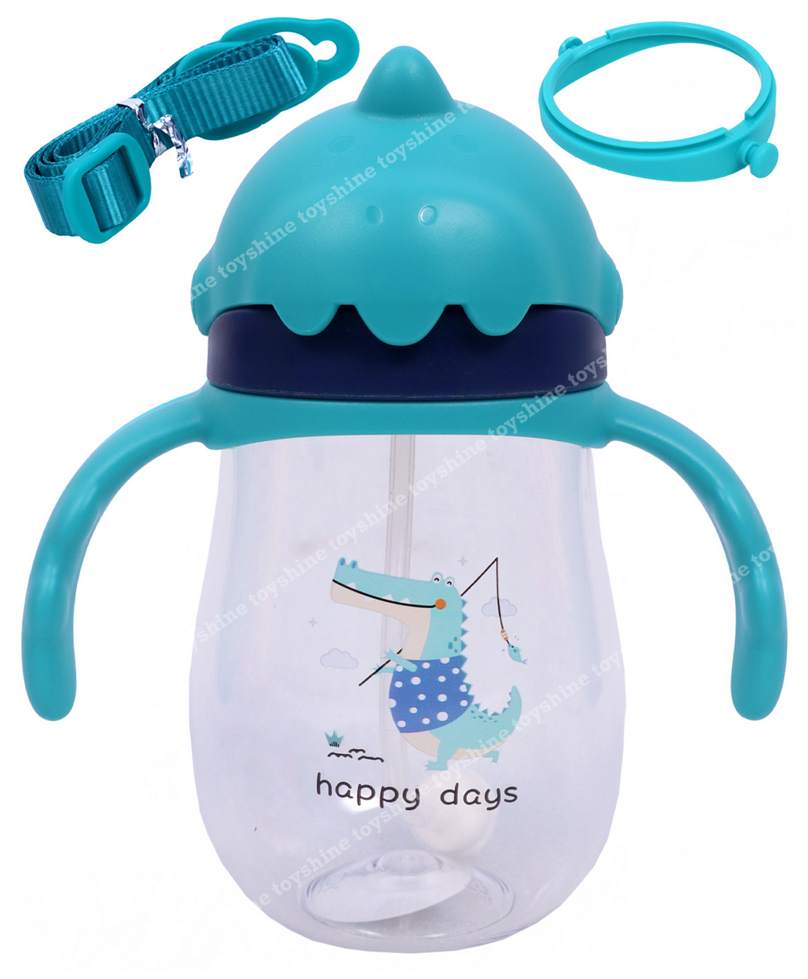 Toyshine Twin Handle Water Bottle With Cartoon Cap Green - 350 ml-image-32