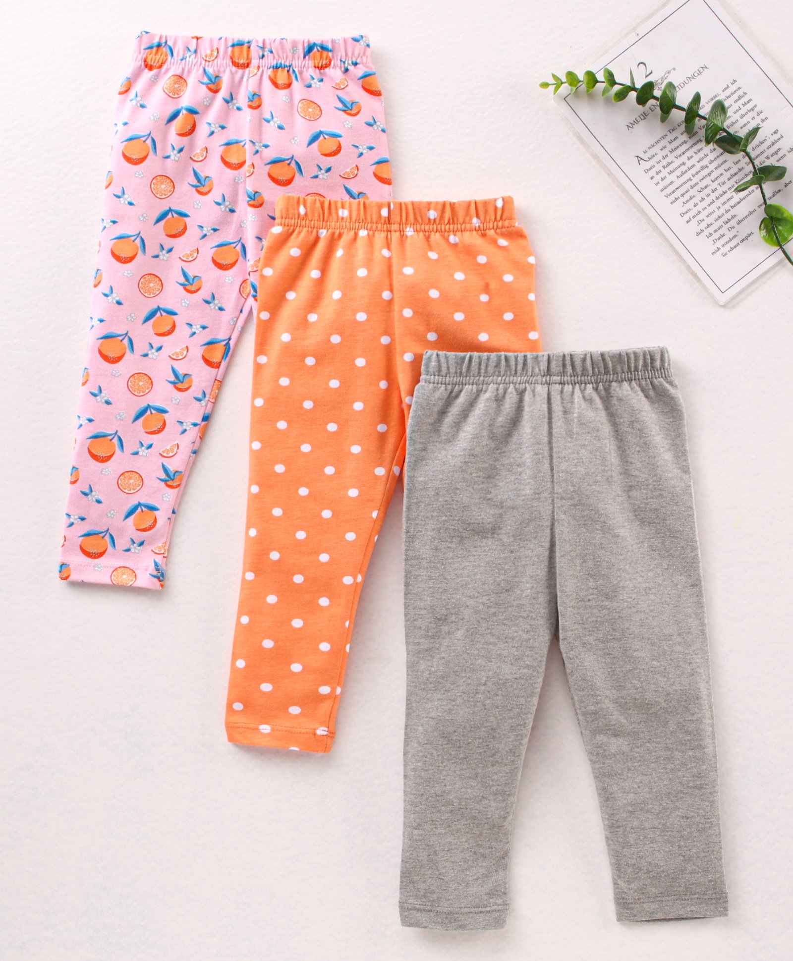 Babyhug Full Length Knit Multi Print & Solid Leggings Pack of 3 - Multicolor-image-33