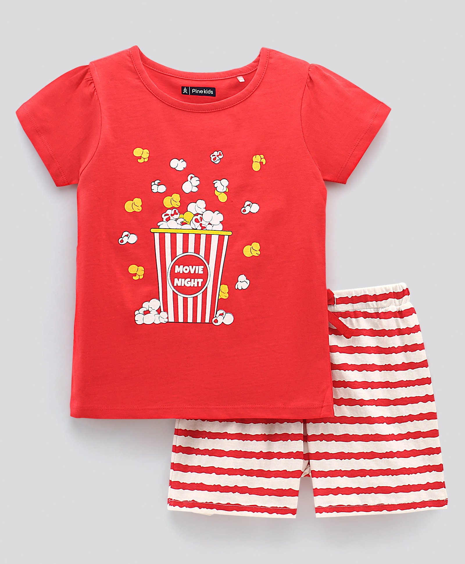 red casual popcorn print suspender shorts suit