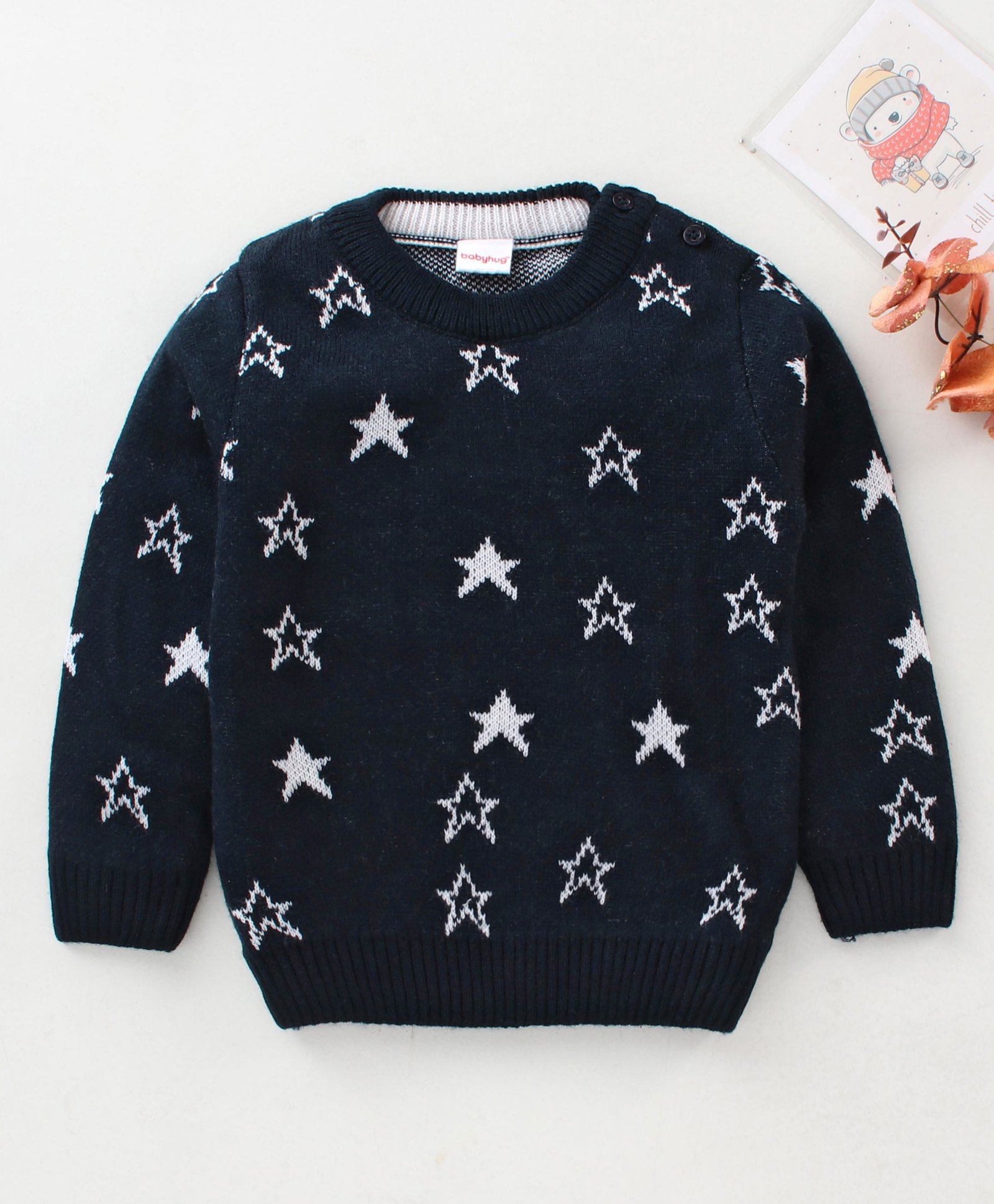Babyhug Full Sleeves Pullover Sweater Star Design - Navy-image-26