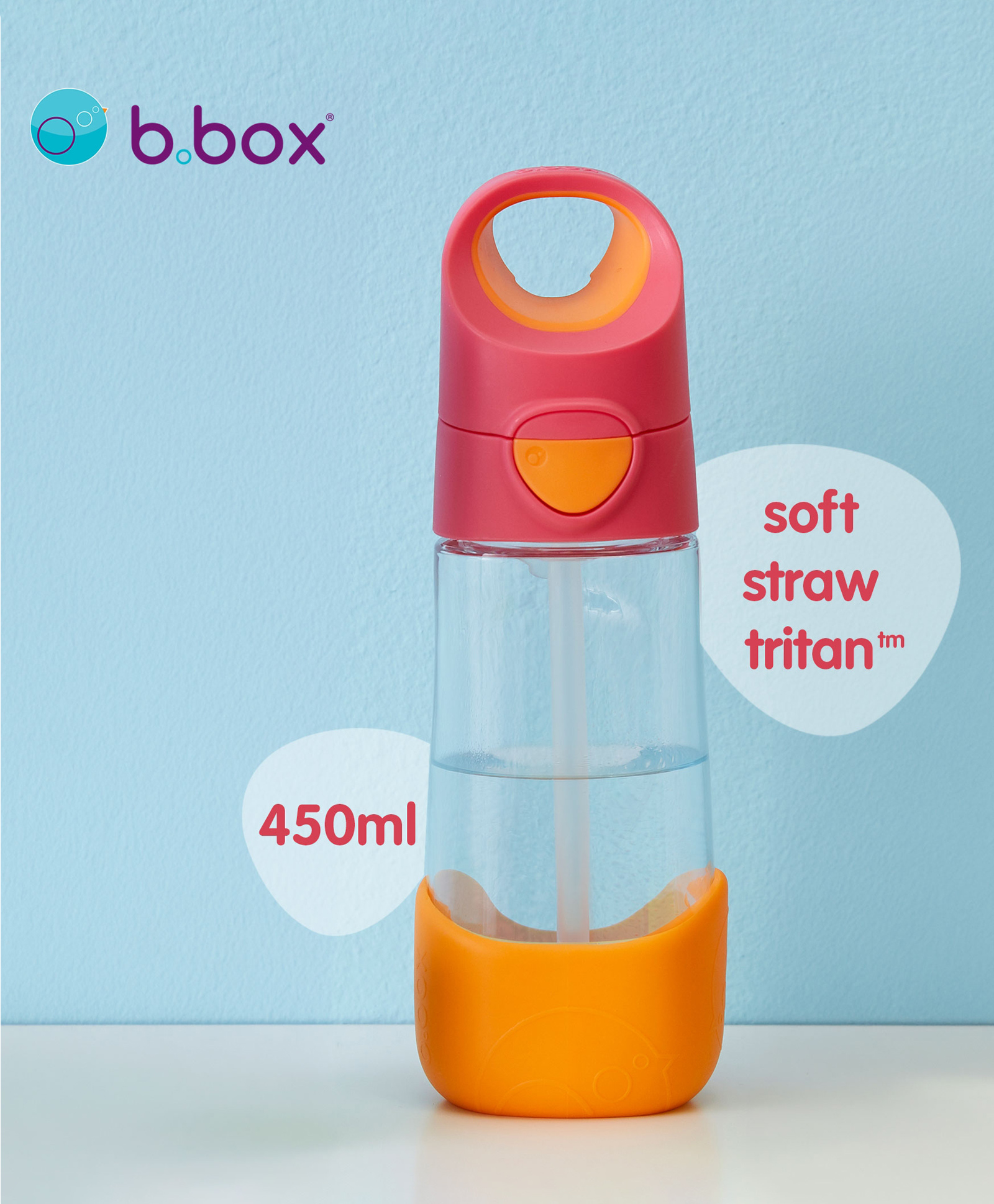 b.box Tritan Straw Drink Bottle 450ml - Strawberry Shake Pink Orange-picture-9
