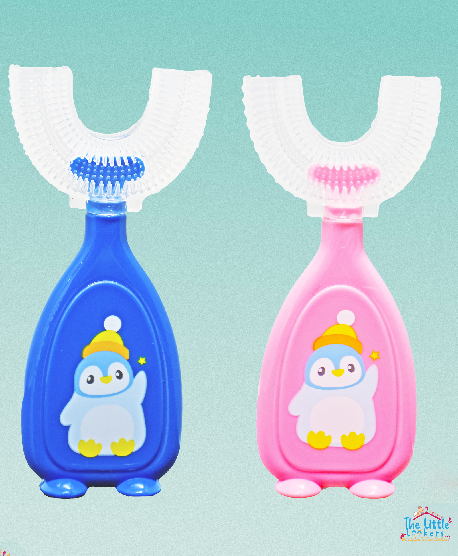 The Little Lookers Soft Sillicone U-Shaped Head 360° Toothbrush Pack Of 2 - Blue Pink (Print May Vary)-picture-18