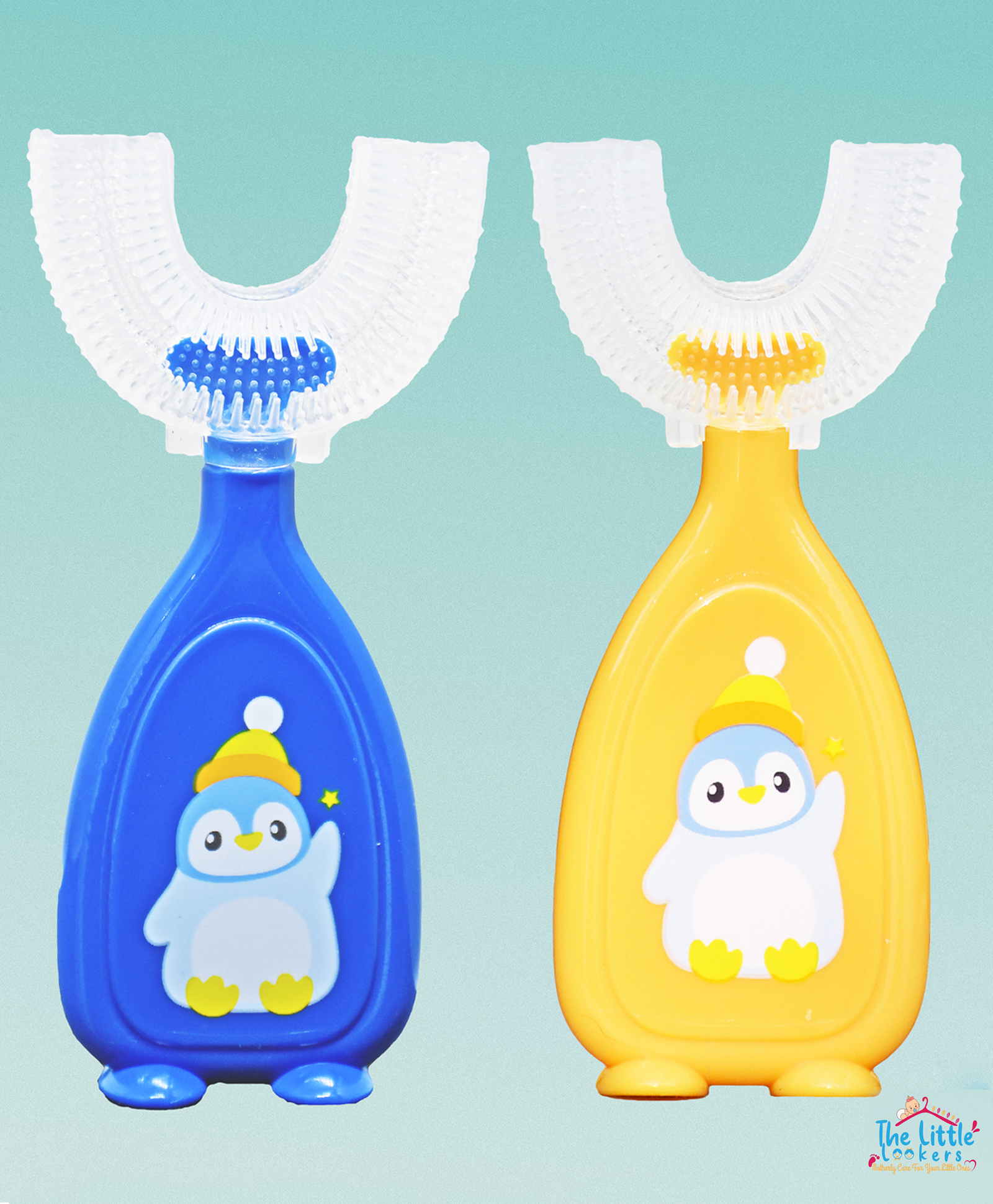 The Little Lookers Soft Sillicone U-Shaped Head 360° Toothbrush Pack Of 2 - Yellow Blue (Print May Vary)-picture-24