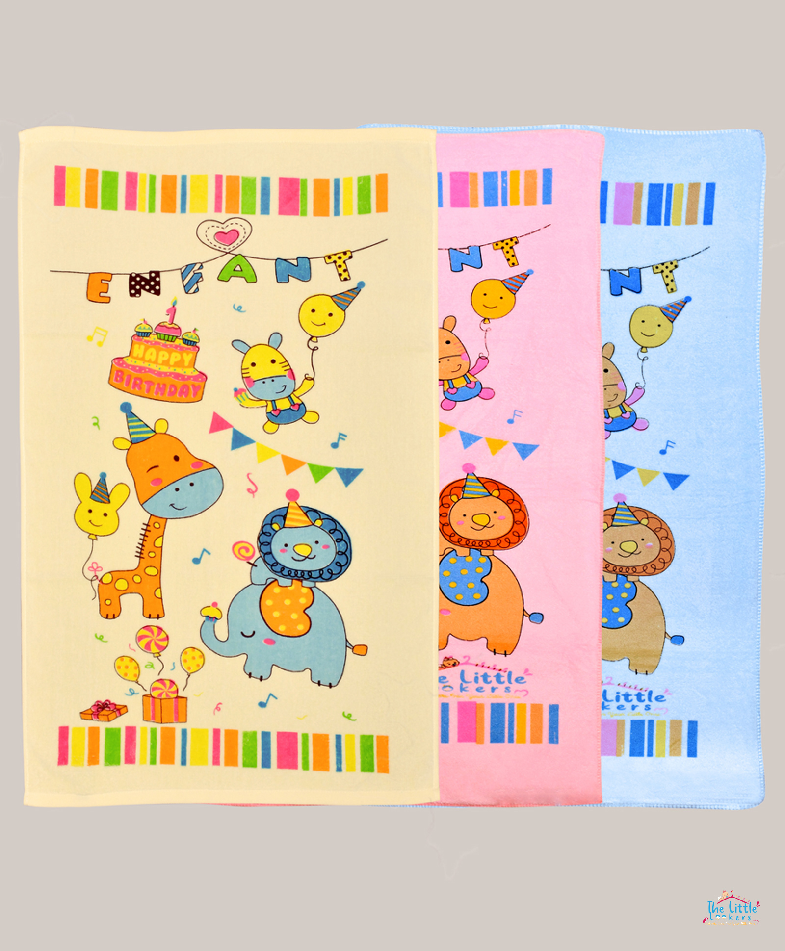 Buy THE LITTLE LOOKERS 100% Microfiber Towels Cartoon Animal Birthday Party  Print Pack Of 3 - Pink Blue Lemon Yellow for Both (0-24 Months) Online in  India, Shop at  - 11078325