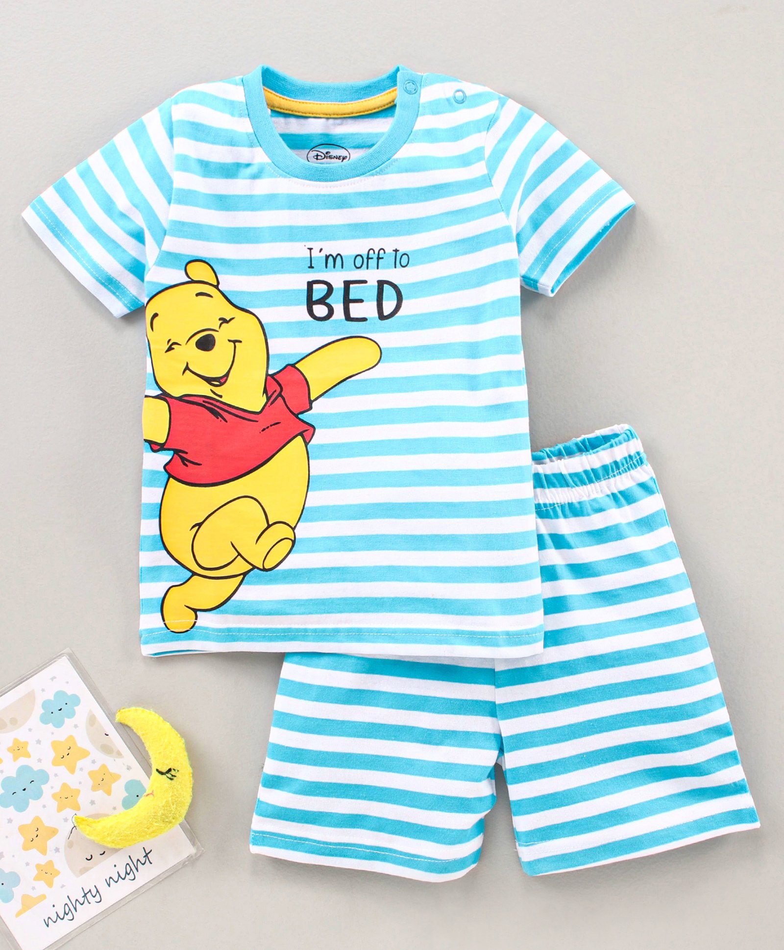 Babyhug Half Sleeves Shorts Set Winnie The Pooh Print - Blue-image-0