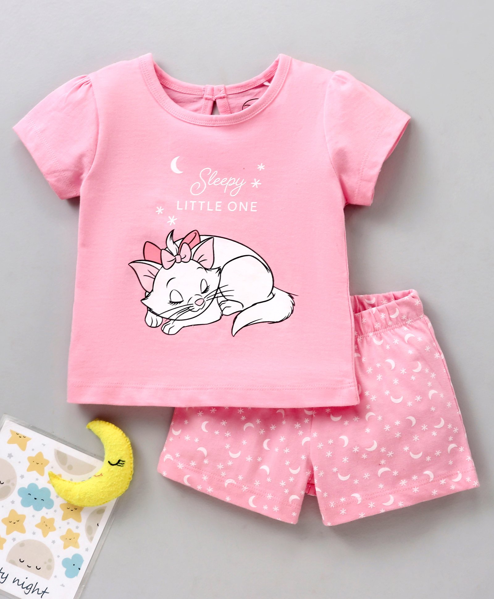 Babyhug Half Sleeves Top & Shorts Set Marie & Text Print - Pink-image-13