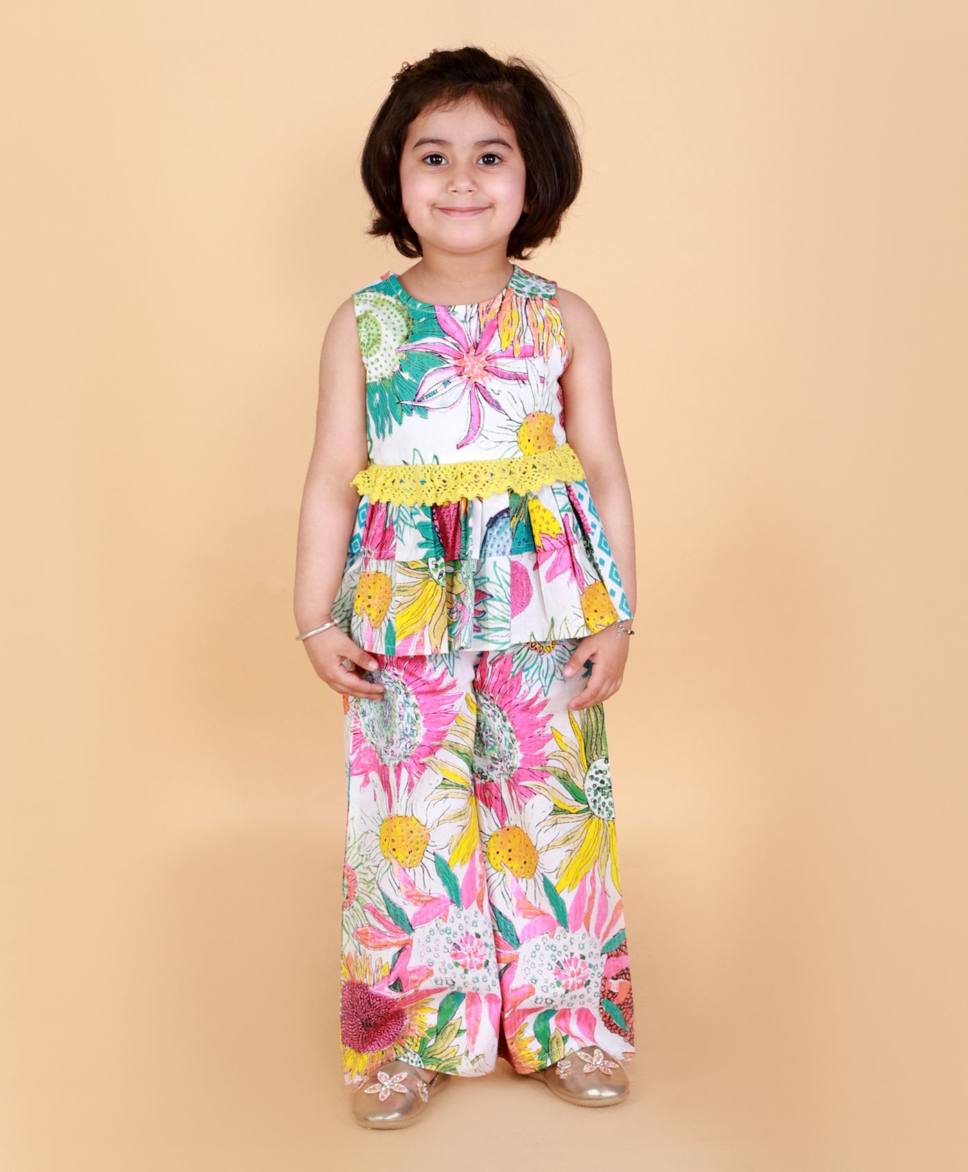 Buy Lil Drama Sleeveless Flowers Printed Peplum Top With Palazzo - Multi  Colour for Girls (7-8 Years) Online in India, Shop at FirstCry.com -  11090588