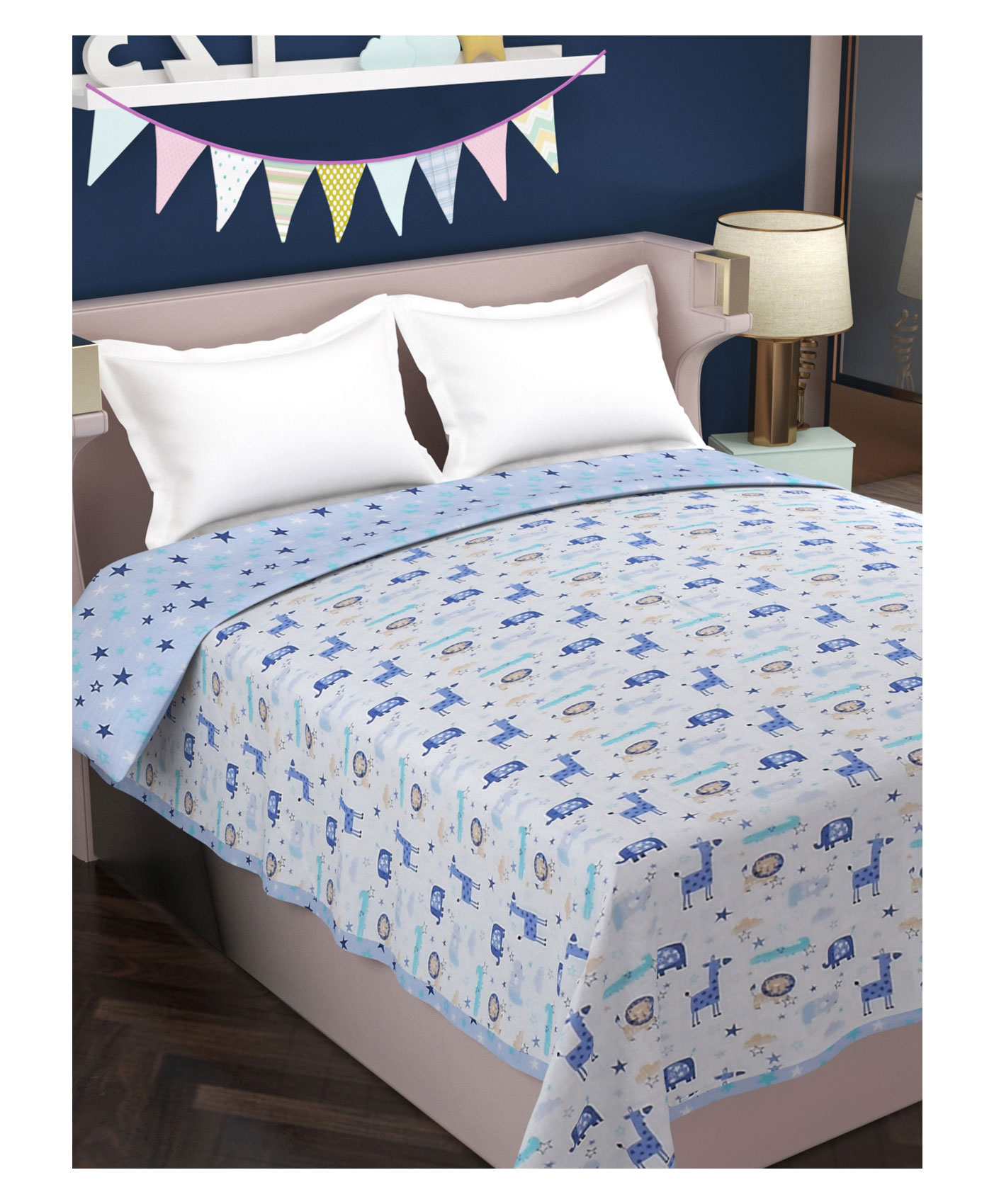Florida Cotton Double Bed All Season Reversible AC Dohar Star & Animal Print - Sky Blue-image-42