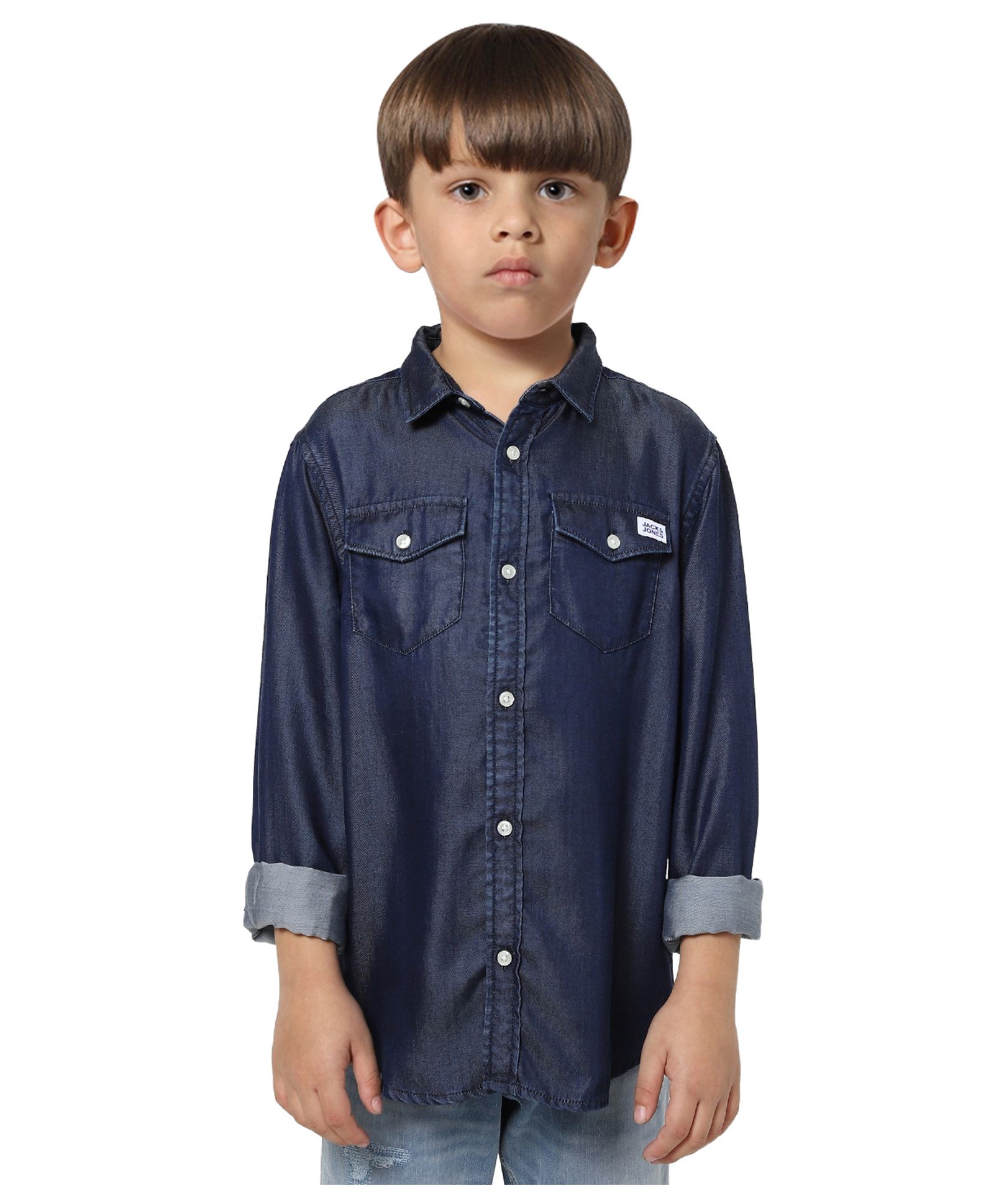 JACK & JONES JUNIOR Cotton Woven Full Sleeves Solid Color Shirt - Navy Blue-picture-13