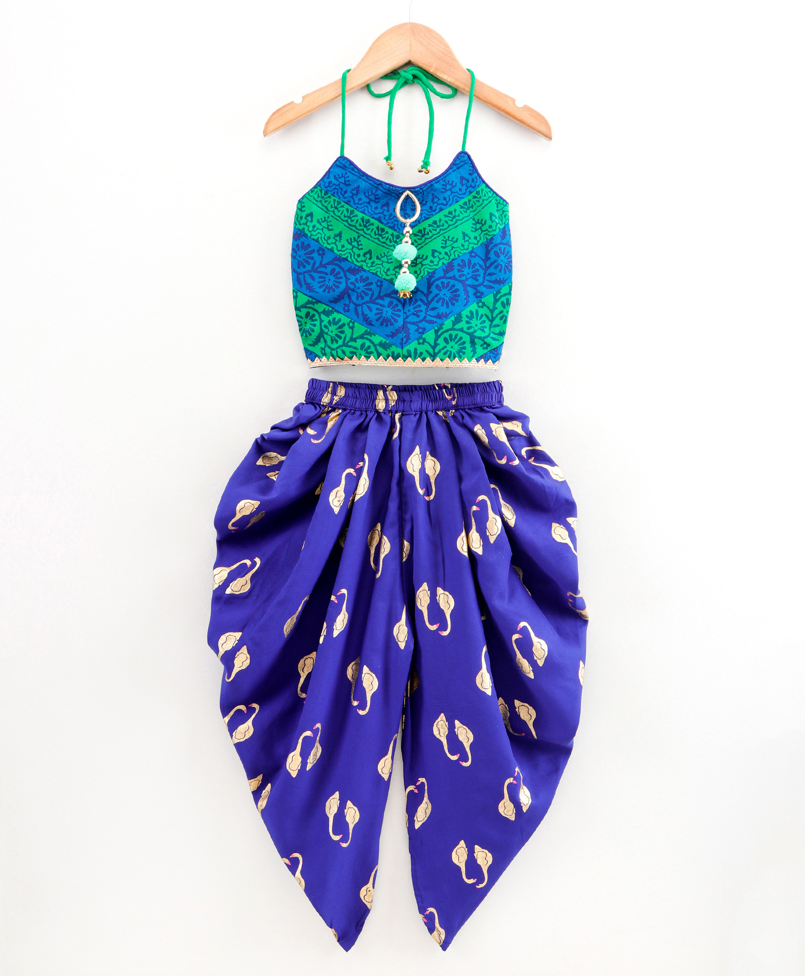 Twisha Sleeveless Floral Print Top With Dhoti - Blue-image-13