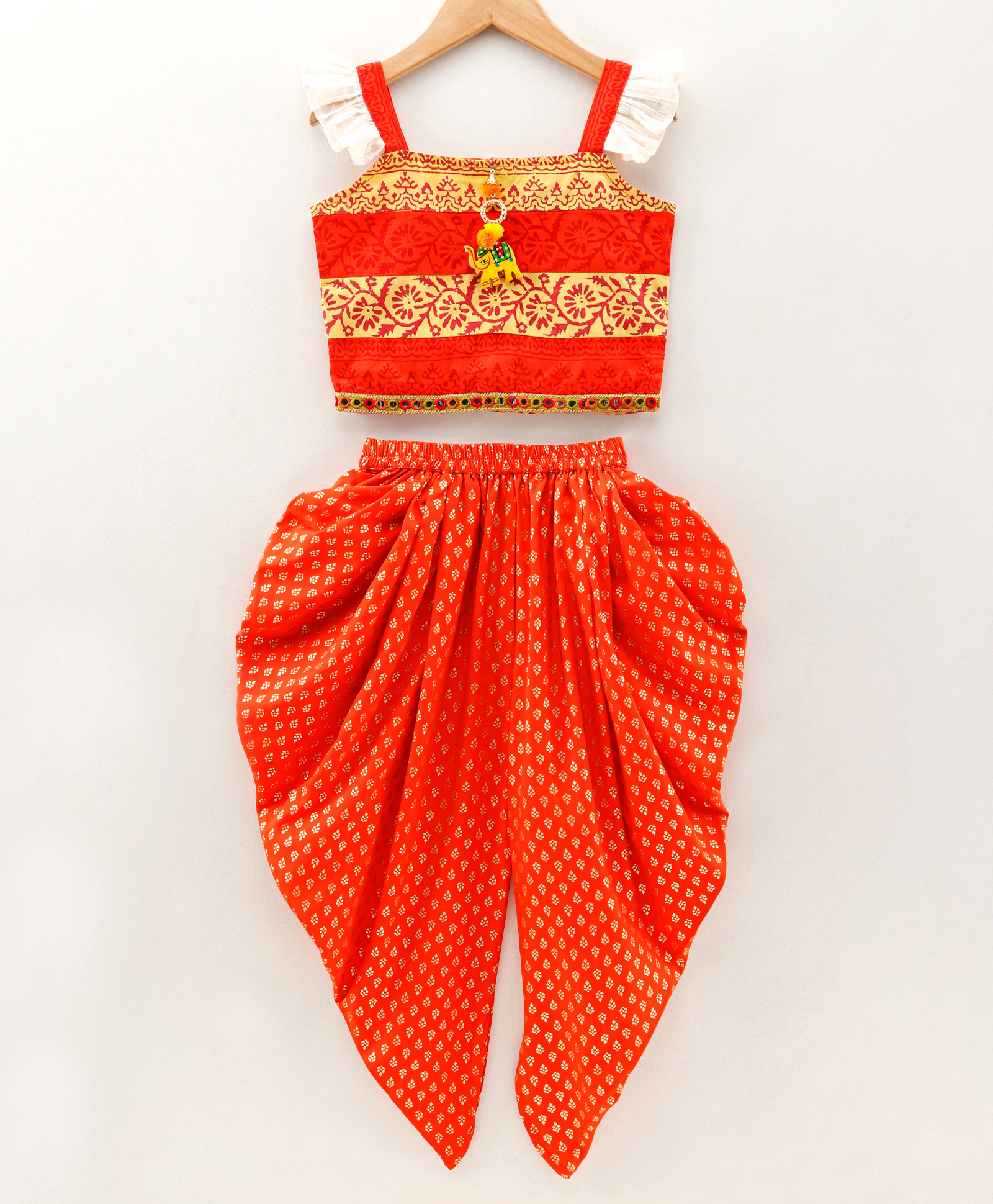 Twisha Sleeveless Top With Ethnic Print Dhoti - Orange-image-3