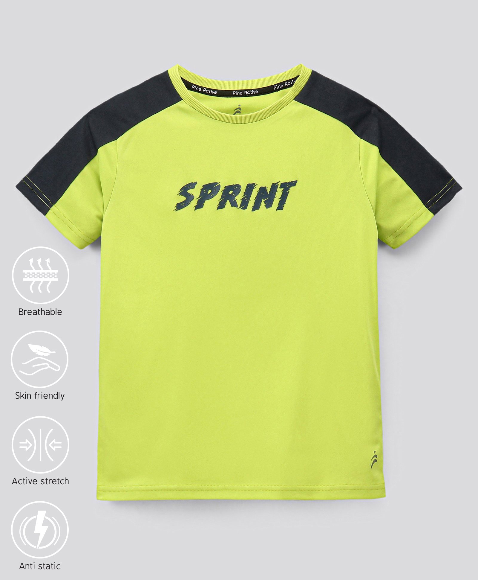 Pine Active Polyester Half Sleeves Text Print T Shirt - Green Black-picture-22