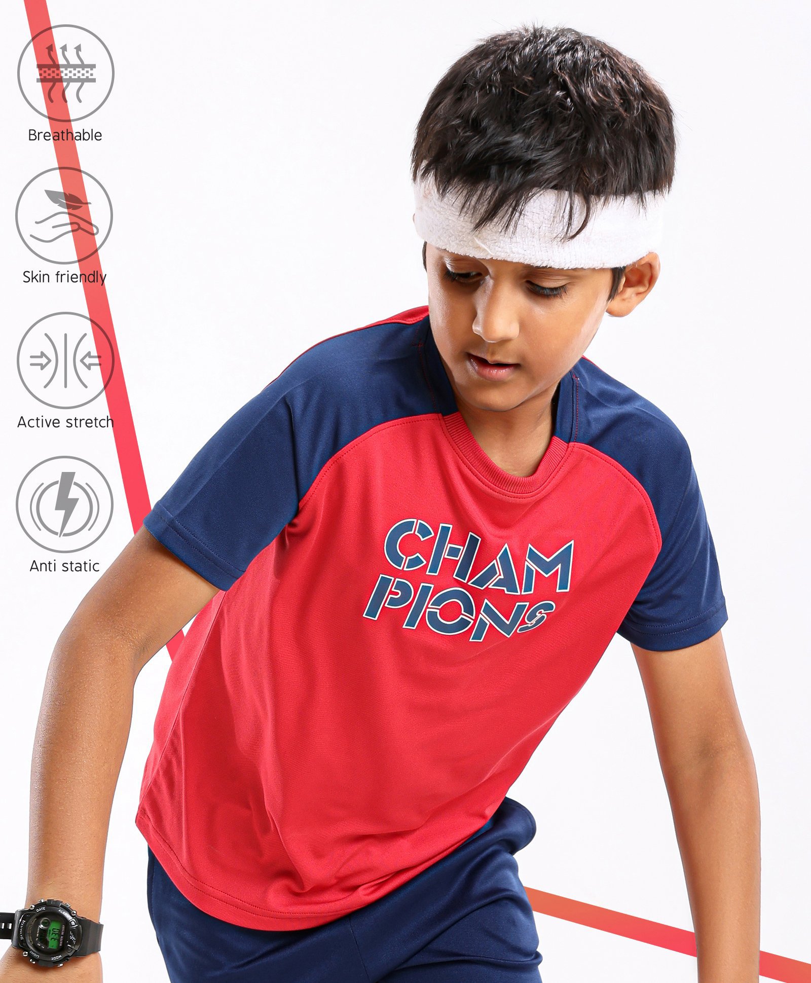 Pine Active Skin Friendly & Breathable Half Sleeves T-Shirt Text Printed - Red Blue-picture-23