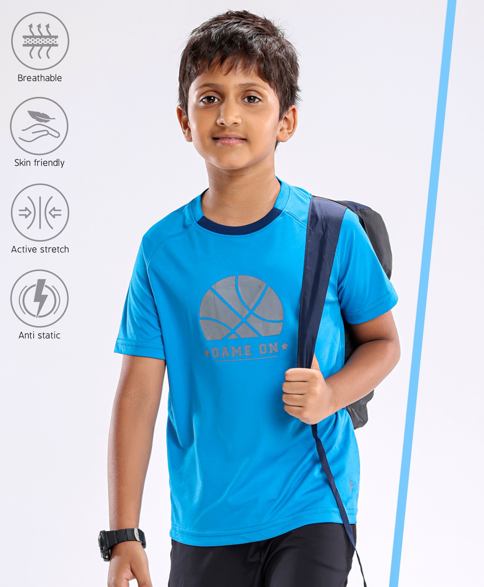 Pine Active Skin Friendly & Breathable Half Sleeves T-Shirt Text Printed - Blue-picture-11
