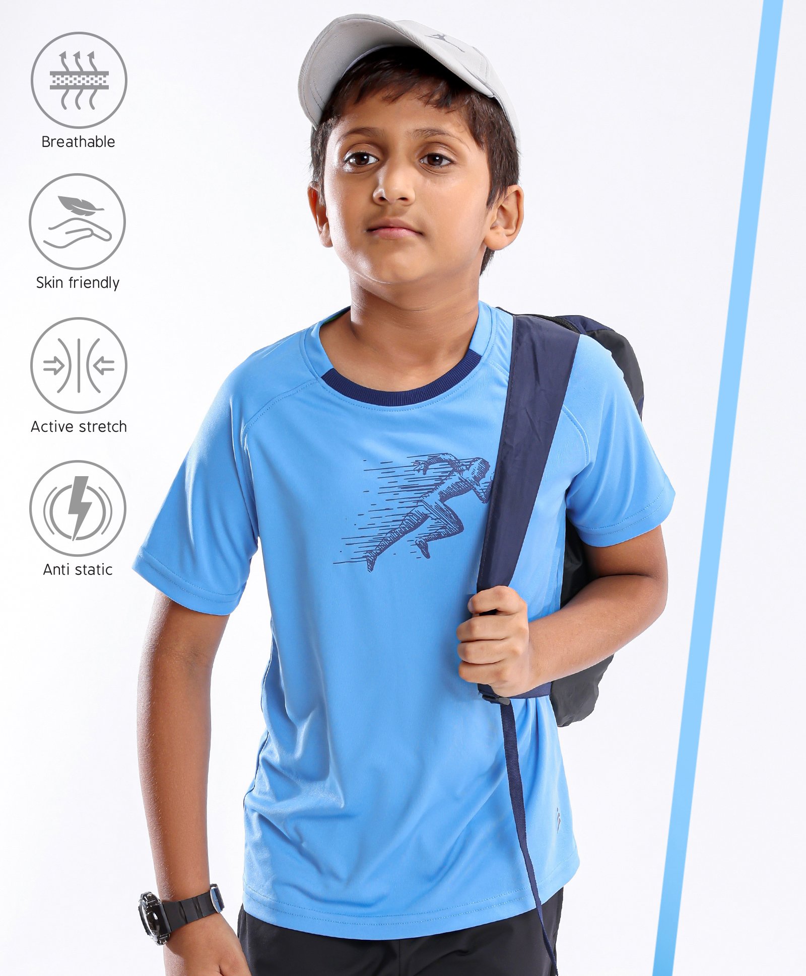 Pine Active Half Sleeves Tee Running Game Print - Light Blue-picture-12