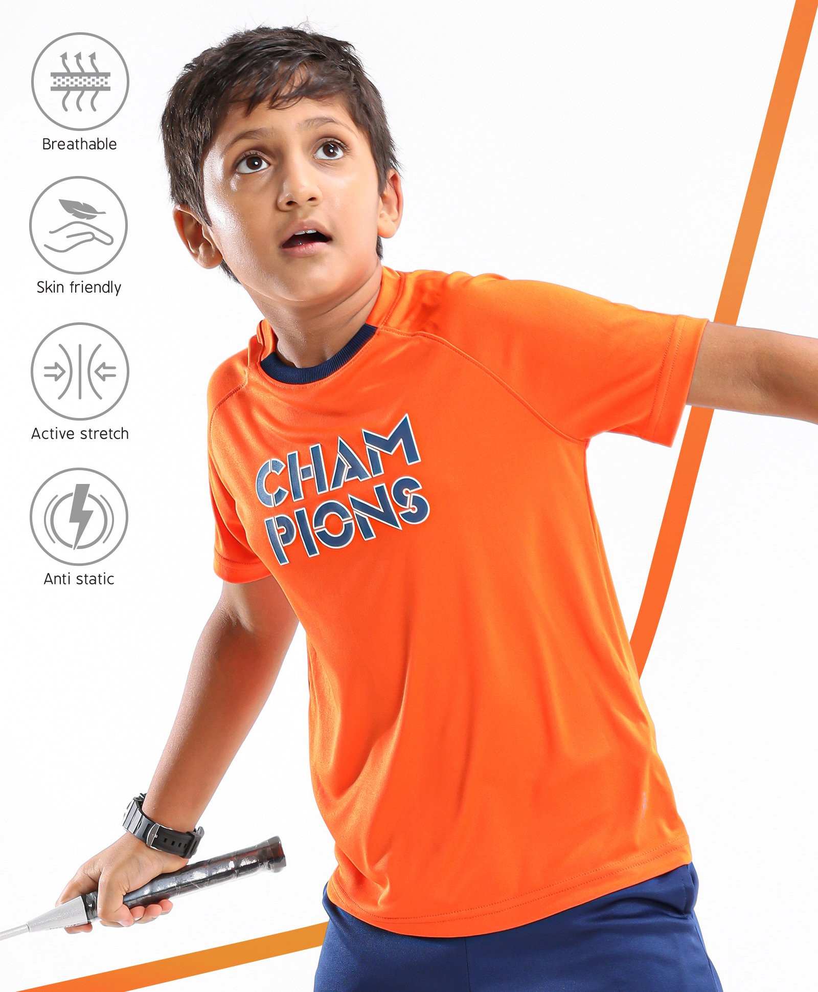 Pine Active Polyester Half Sleeves T-Shirt Text Printed - Orange-picture-25