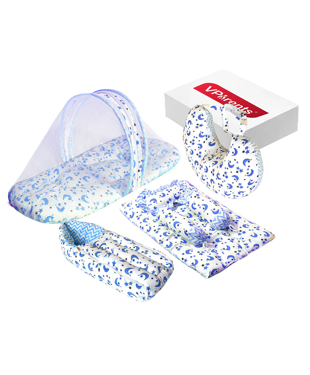 Vparents Galaxy Baby 4 Piece Bedding Set With Pillow And Bolsters Sleeping Bag And Bedding Set  And Feeding Pillow Combo - Blue-image-26