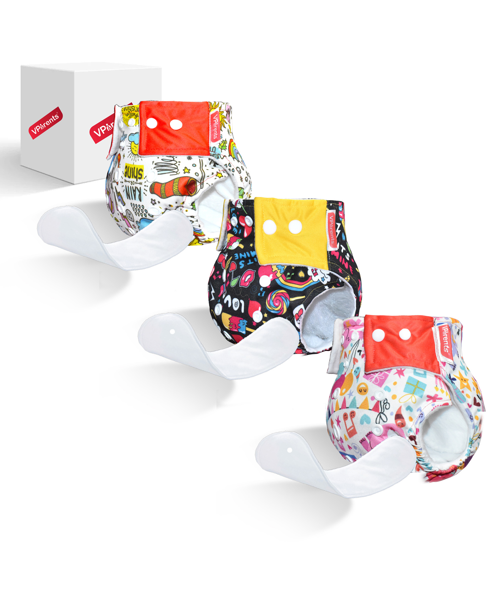 VParents Jumbo Print Reusable And Adjustable Cloth Diaper With  5 Layers Washable  Ultra Absorbent Insert Pack of 3 - Multicolor-picture-25