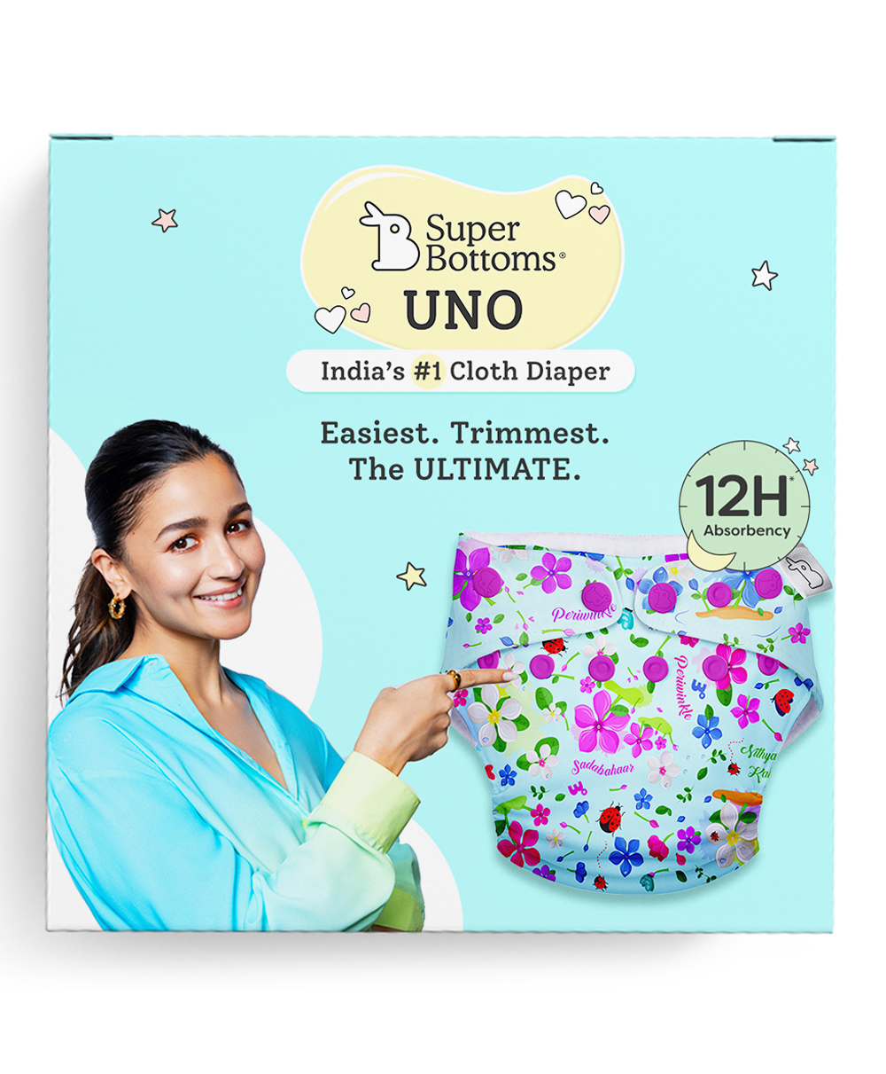 SuperBottoms UNO Trim Cloth Diaper Floral Print - Sky Blue-image-20