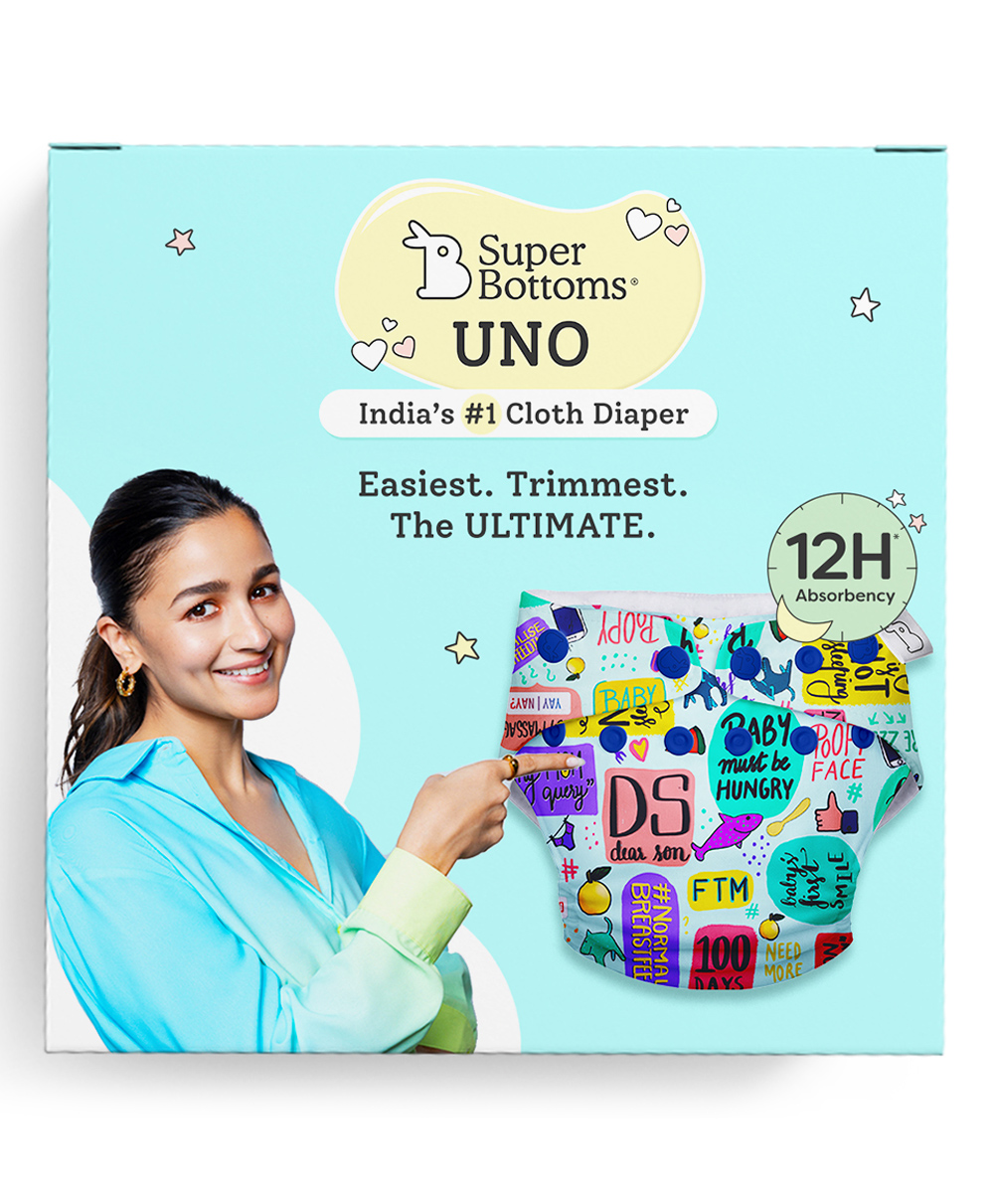 SuperBottoms UNO Trim Cloth Diaper Text Print - Sky Blue-picture-31