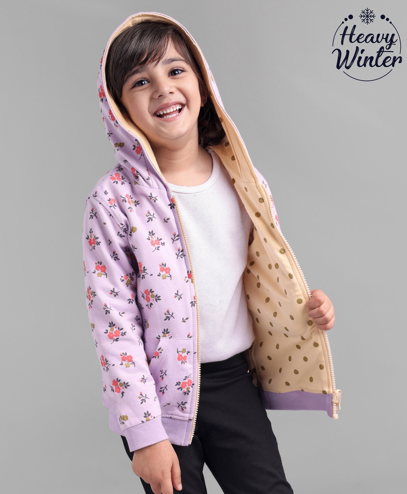 Babyoye Cotton Full Sleeves Reversible Sweatshirt Floral and Polka Dots - Pastel Lilac-image-30