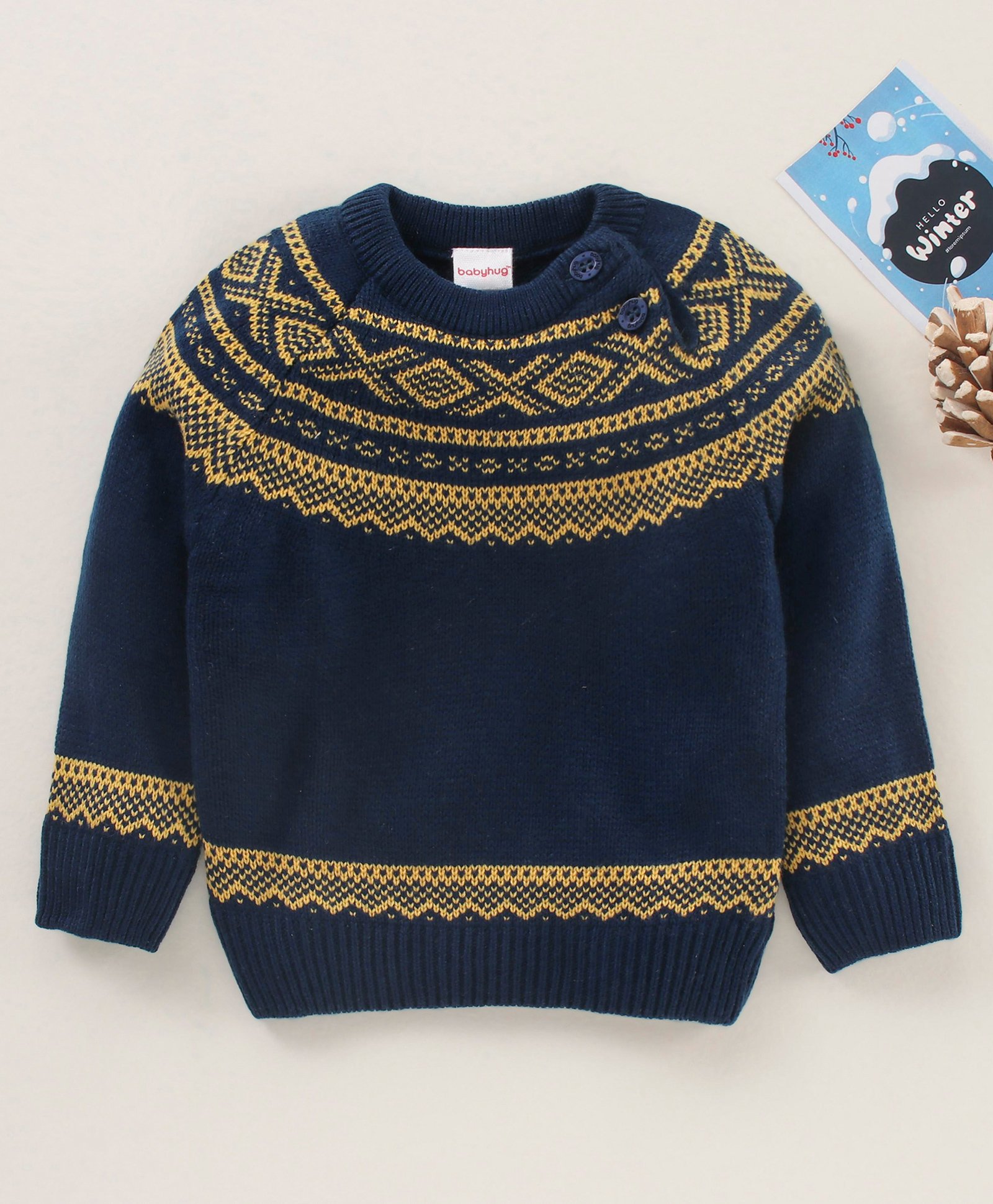 Babyhug Full Sleeves Jacquard Knit Sweater Intarsia Design- Navy Blue-image-20