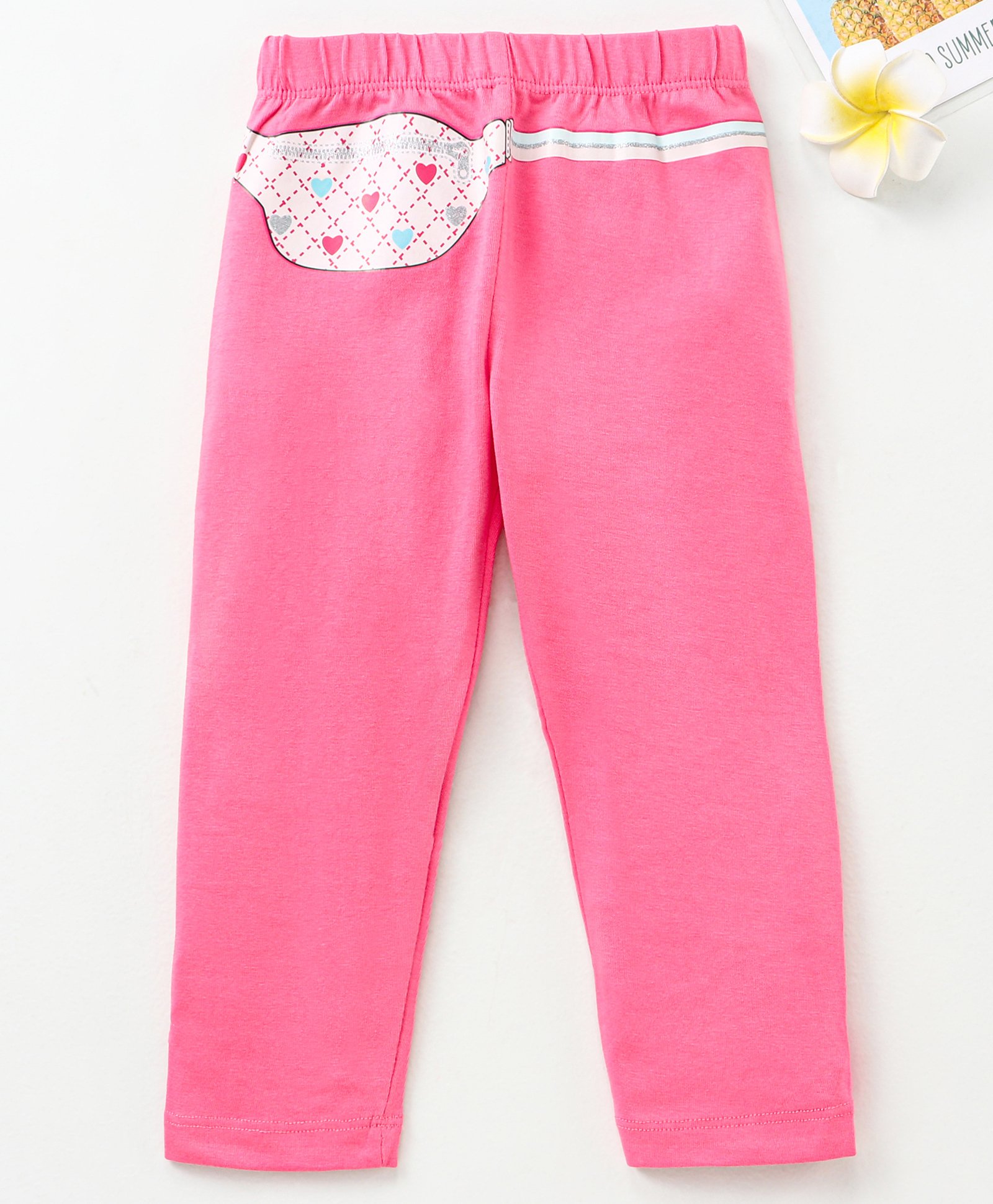 Babyhug Knitted Full Length Leggings Printed - Pink-image-38