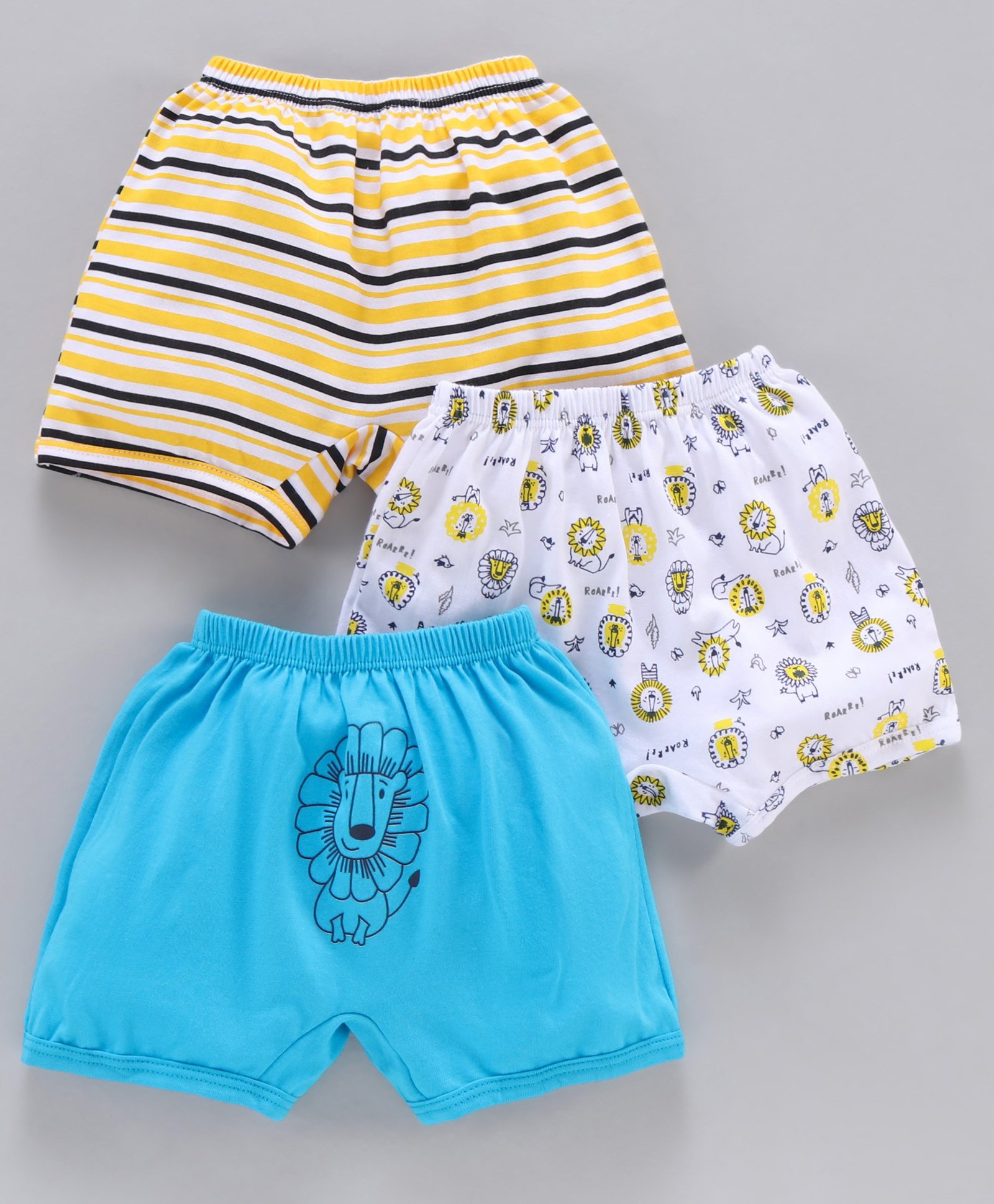 Bodycare Cotton Lion Printed & Striped Boxers Pack Of 3 - Blue White & Yellow-image-4