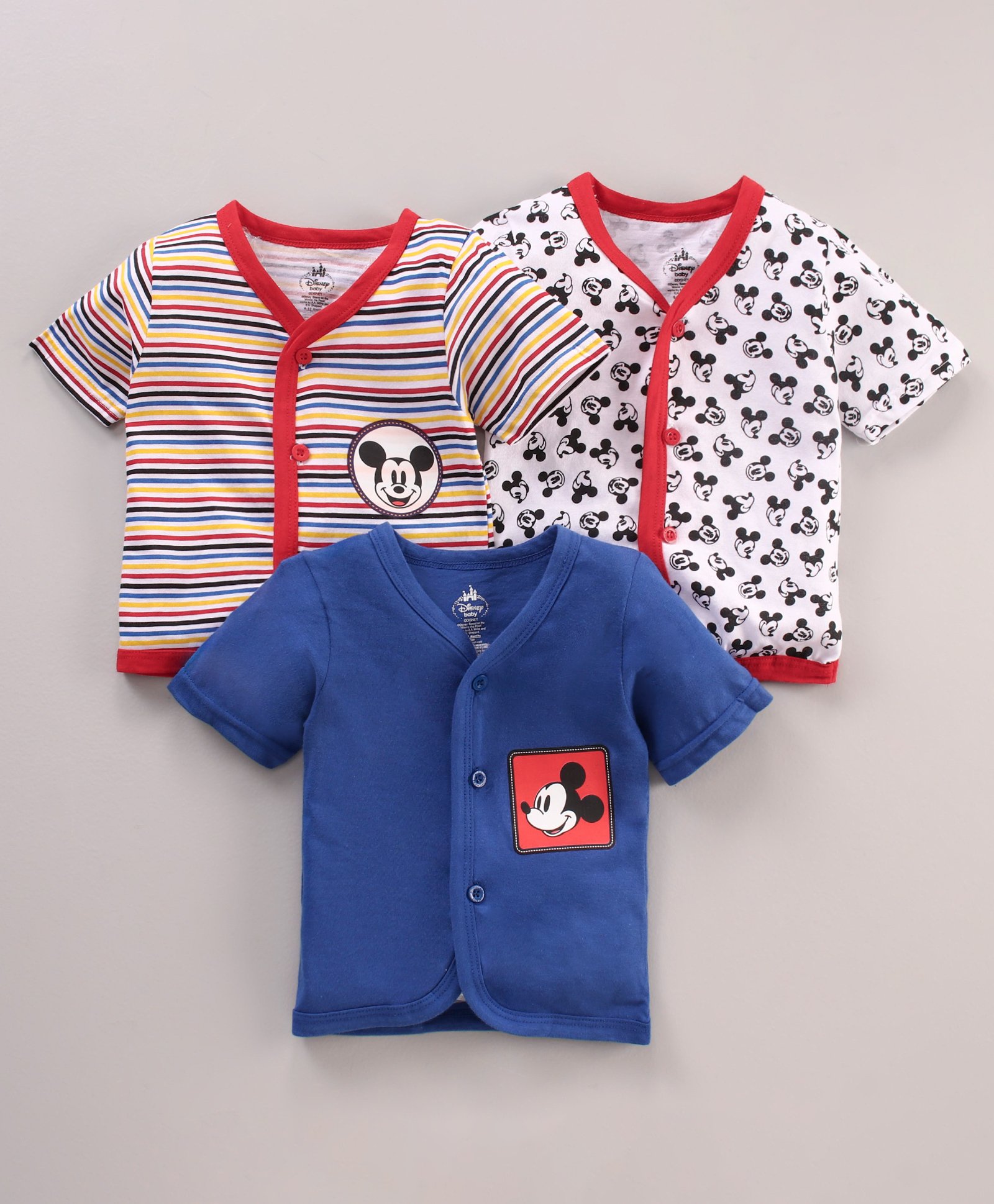 Bodycare Half Sleeves Stripes & Mickey Print Vests Pack Of 3 - Blue White-image-5