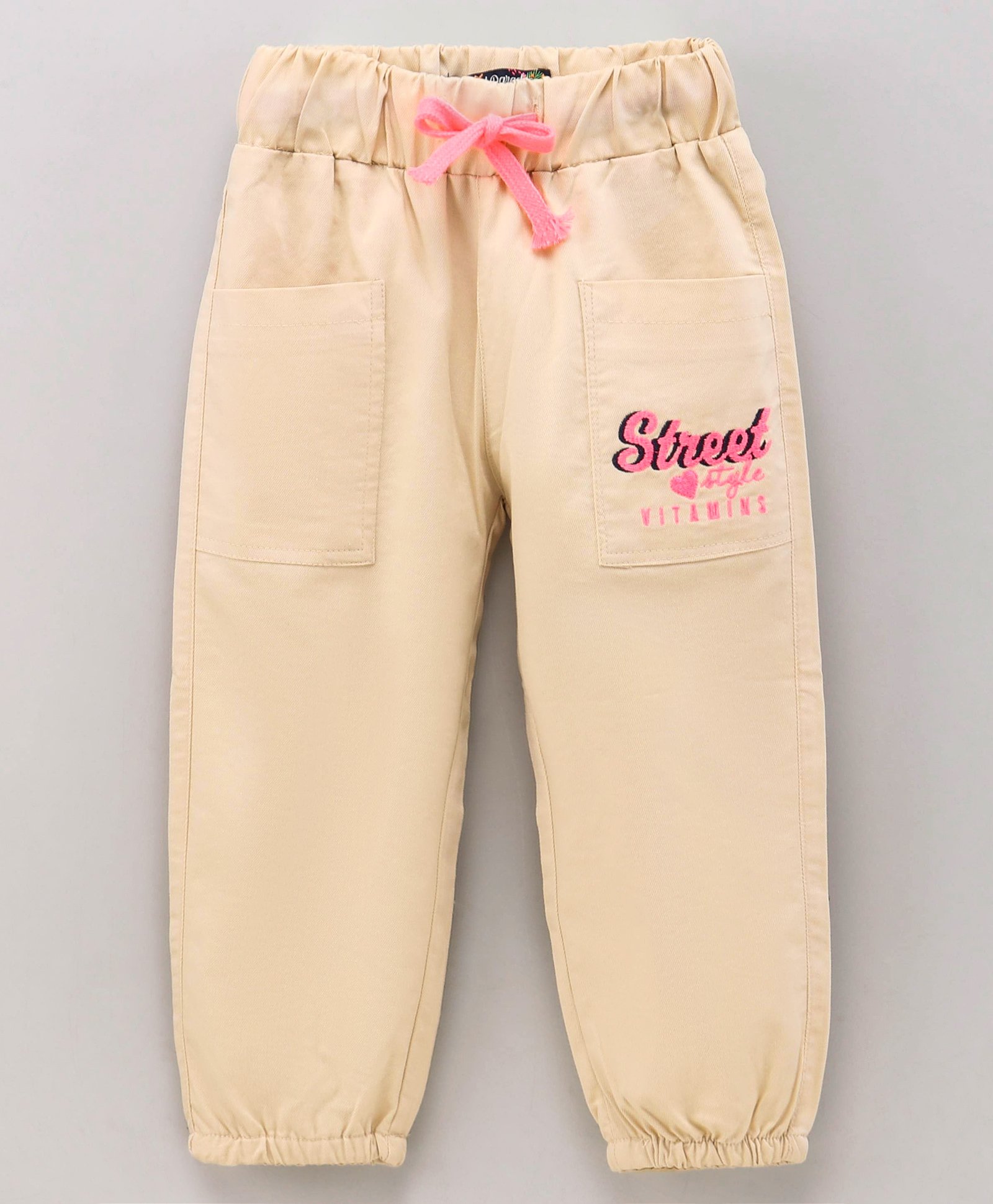 Vitamins Ankle Length Track Pants Placement Print Solid- Beige-image-40