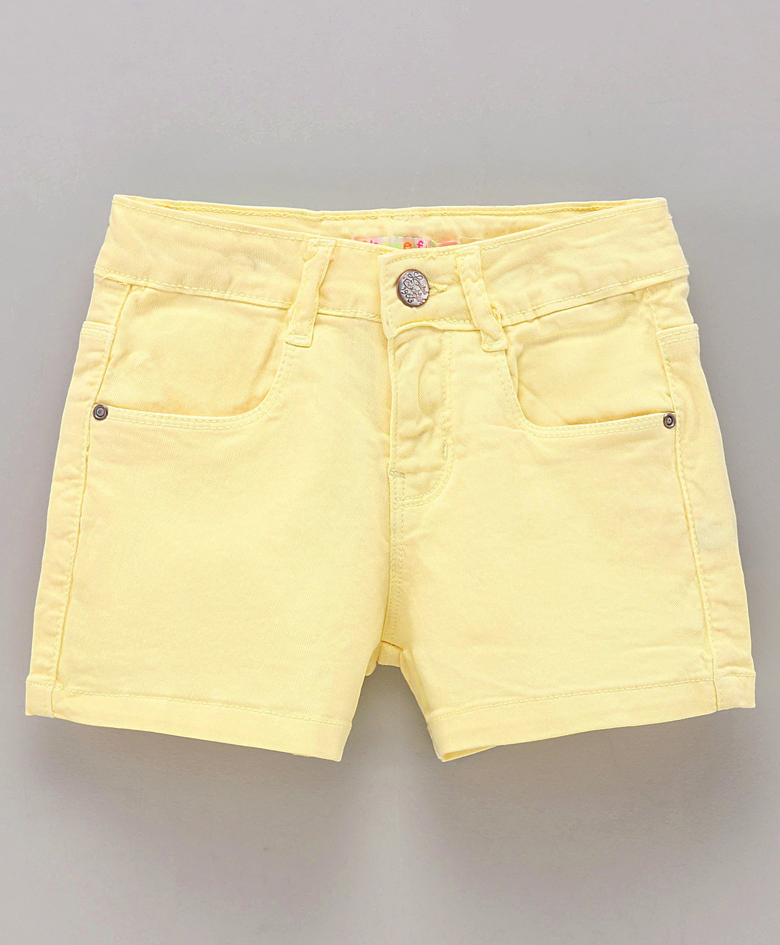 Vitamins Mid Thigh Solid Color Denim Shorts - Yellow-picture-12