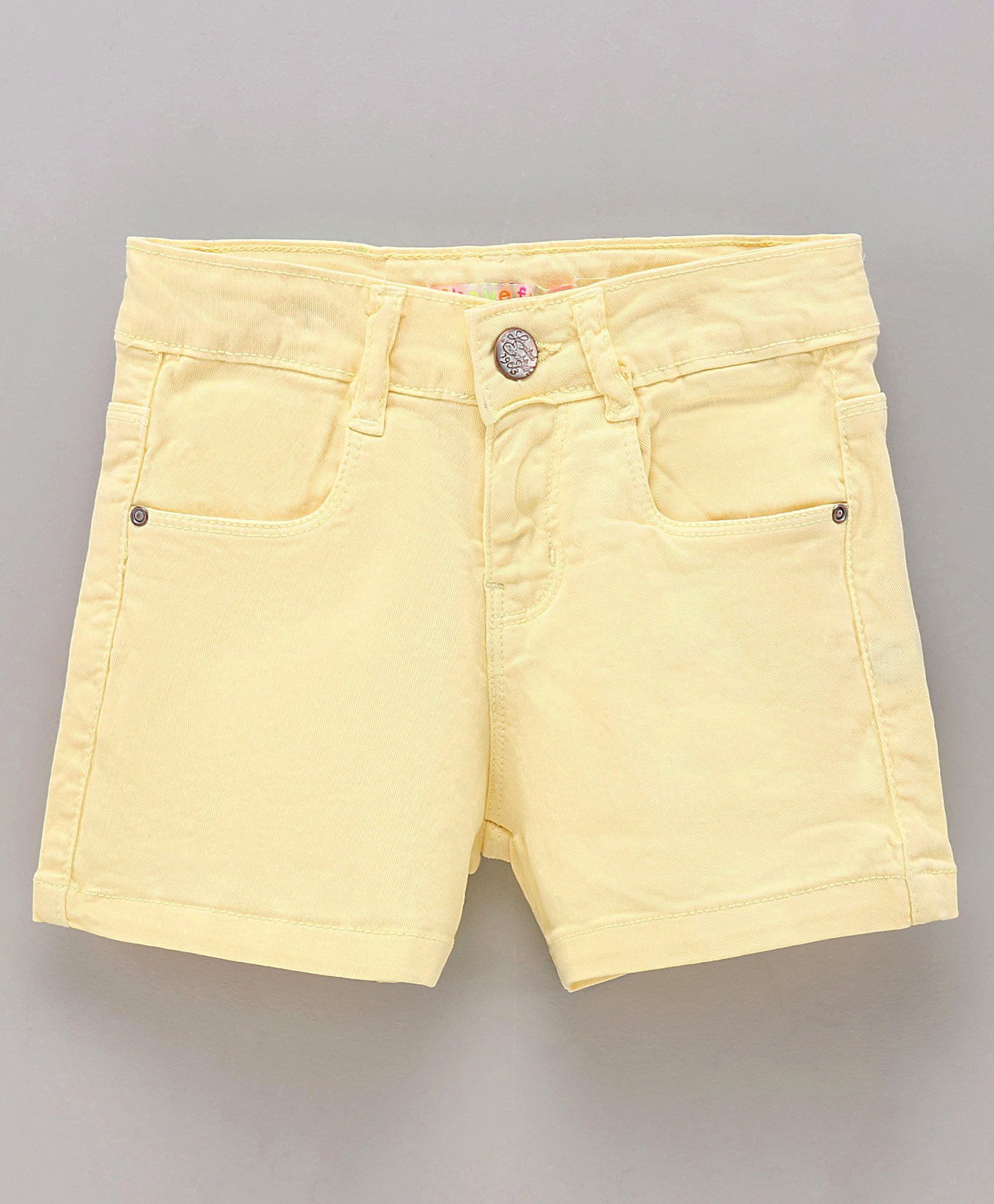 Vitamins Mid Thigh Solid Color Denim Shorts - Yellow-picture-13