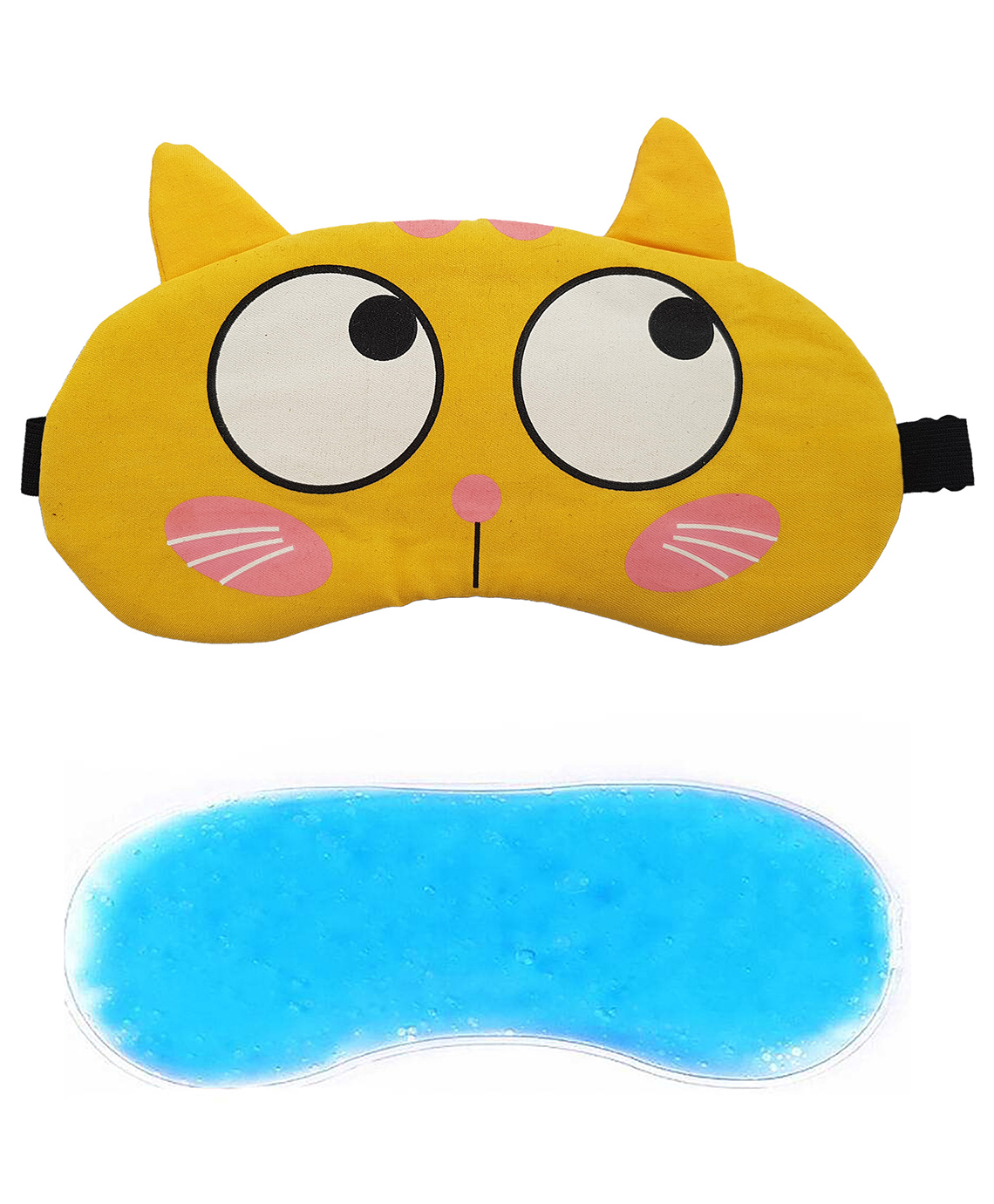 JENNA Sleeping Eye Mask With Cooling Gel Kitty Face Print - Yellow-image-24