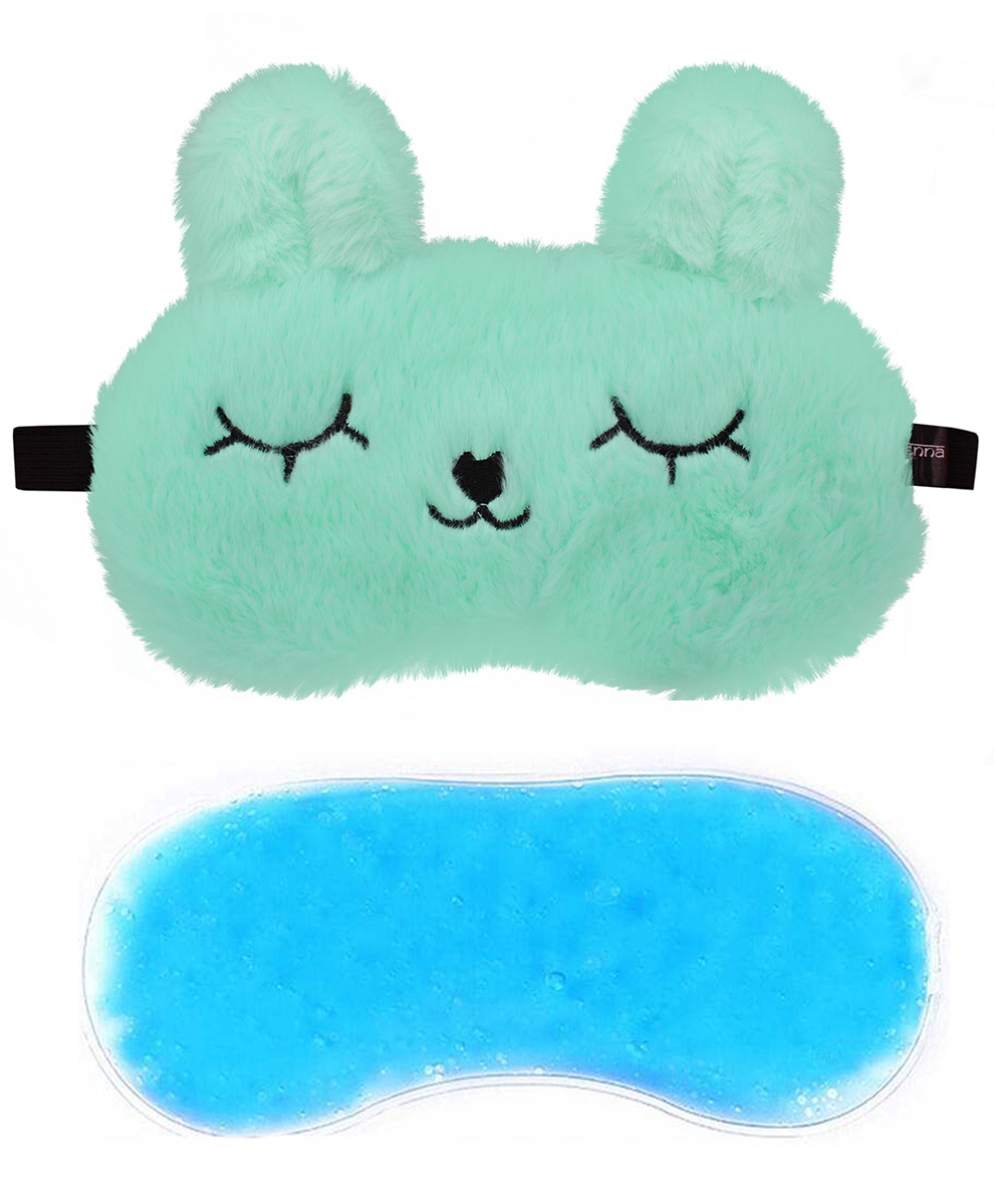Jenna Fur Bunny Green Cute Sleeping Eye Mask With cooling Gel-image-37