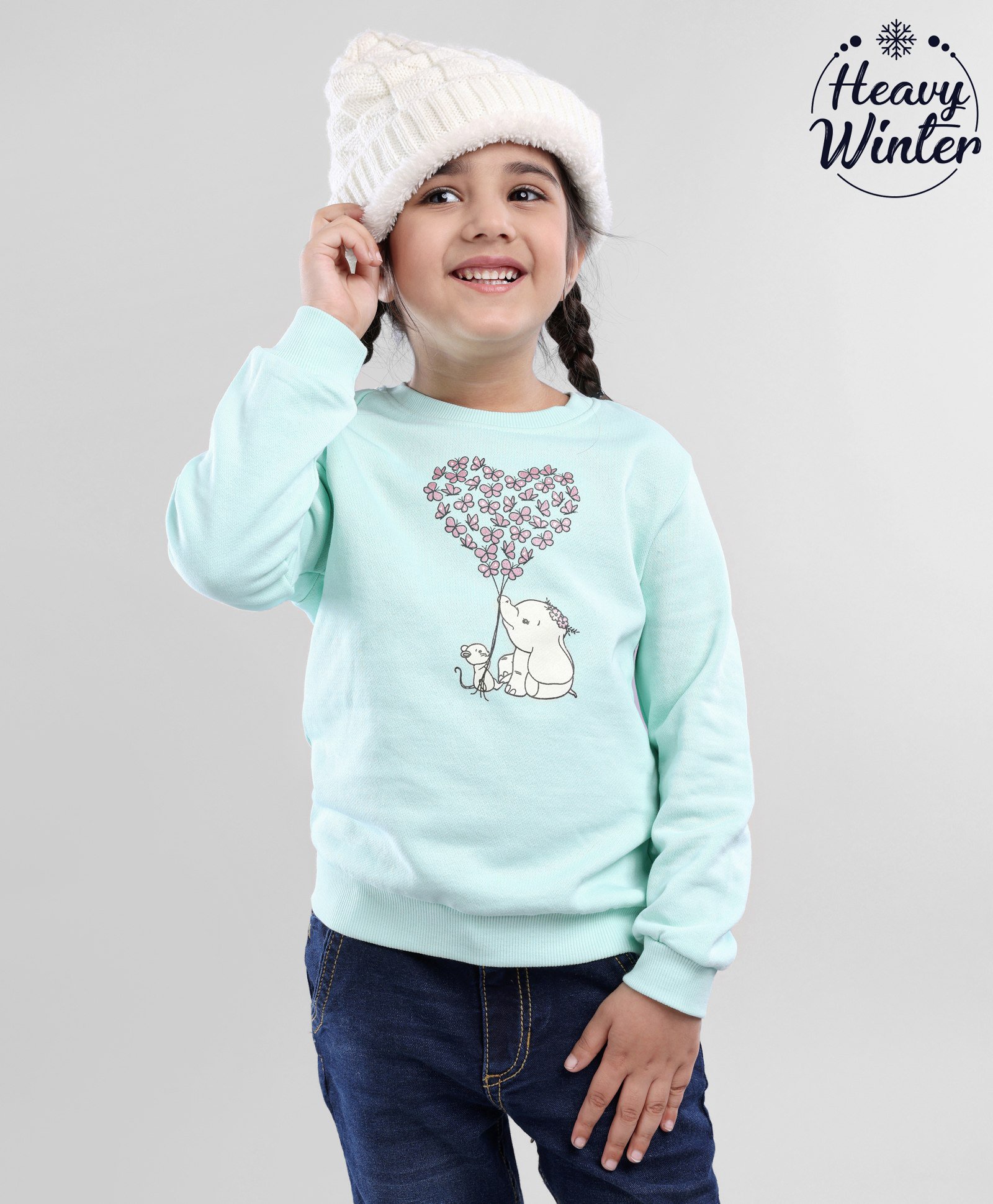 Babyoye Full Sleeves Cotton Blend Brushed Fleece Sweatshirt Butterfly & Elephant Print- Blue-image-12