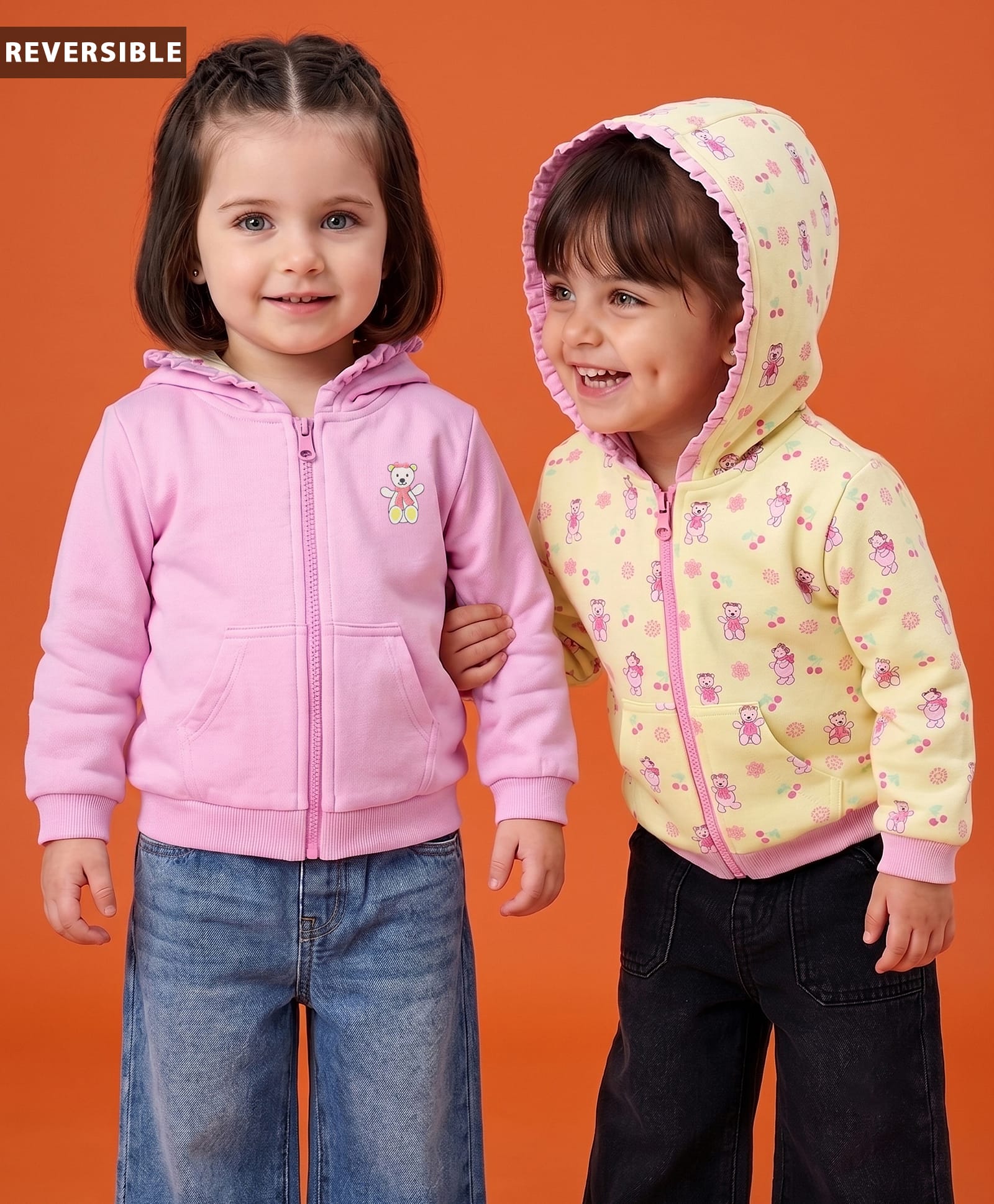 Babyoye Cotton Blend Brushed Fleece All Over Printed Reversible Hoodies - Yellow-picture-22
