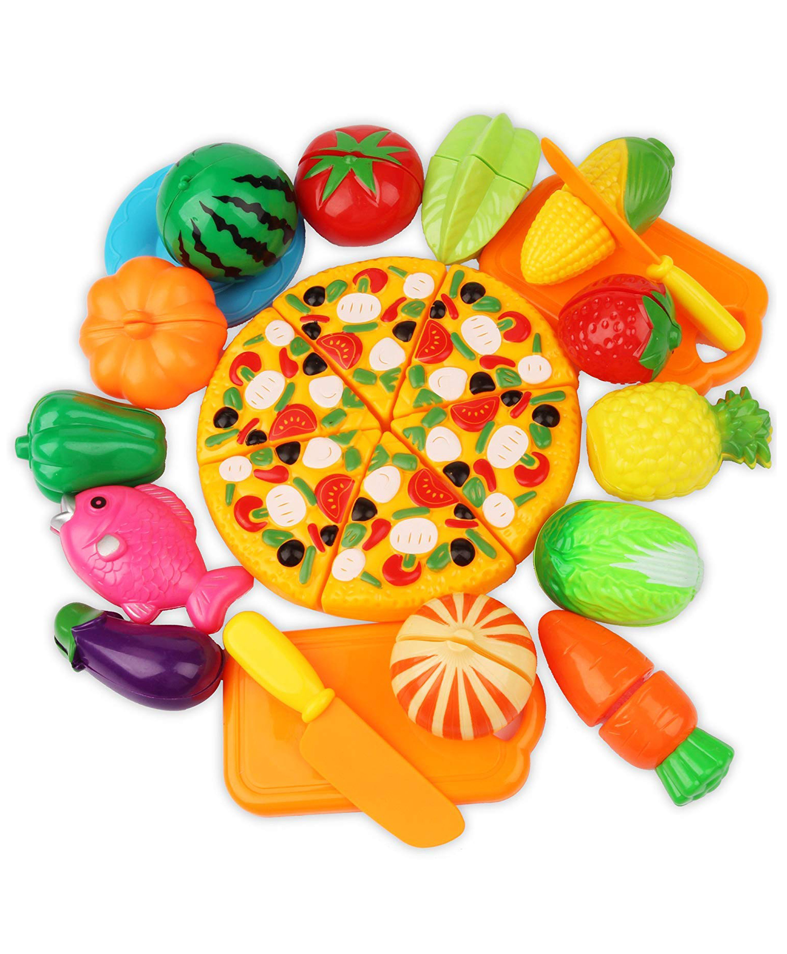 PLUSPOINT Realistic Sliceable 6 Fruits 6 Vegetables with Pizza Pretend Play Toys - Multicolor-picture-12