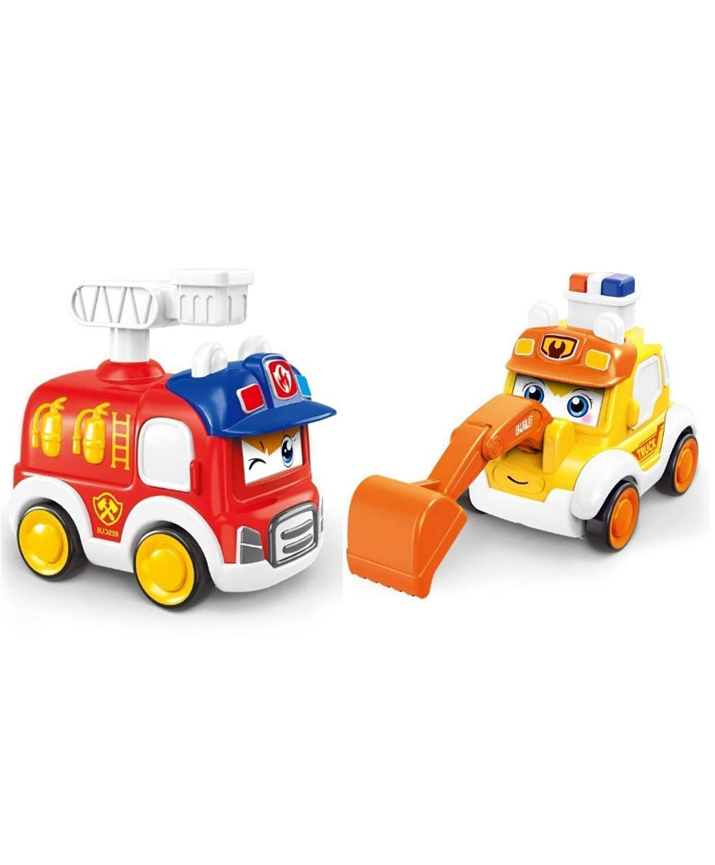 PLUSPOINT Cartoon Friction Powered Defend Team Toy Vehicle Car Press and Go Pull Back Fire Engine & Excavator Toy Pack of 2 - Multicolour-image-34