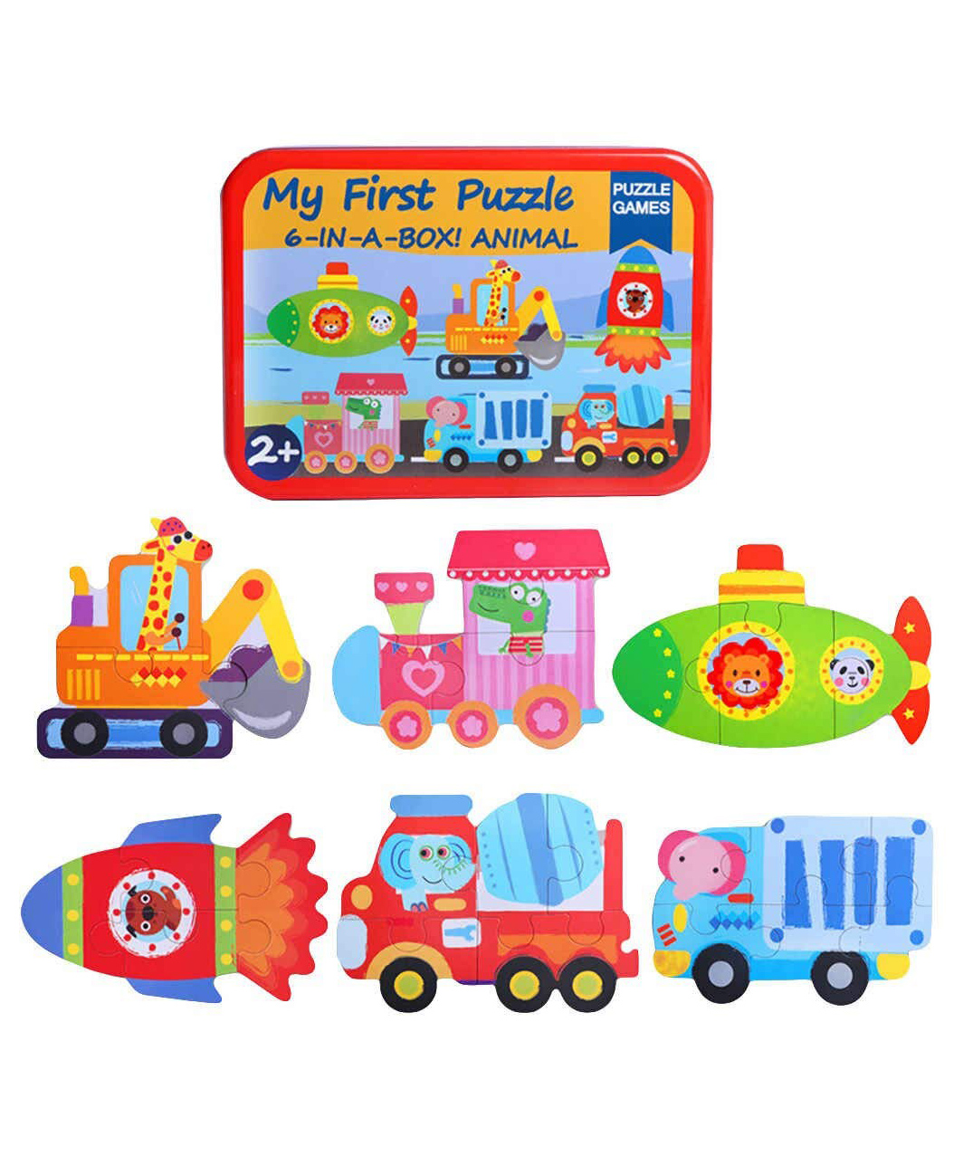 PLUSPOINT 6-in-1 Toddler Fun Cartoon Animals Transport Birds Insects Jigsaw Early Educational Toy Puzzle Game Box for Kids Gift Transport - 27 Pieces-image-35