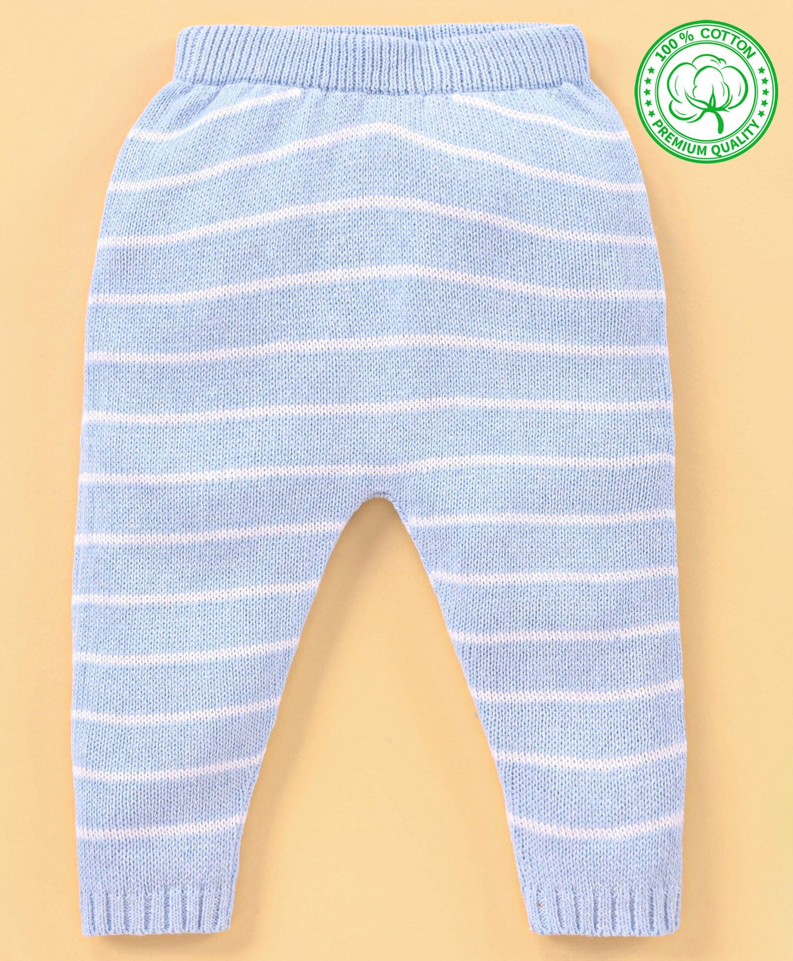 Babyhug 100% Organic Cotton Full Length Striped Fleece Pant - Blue-image-23