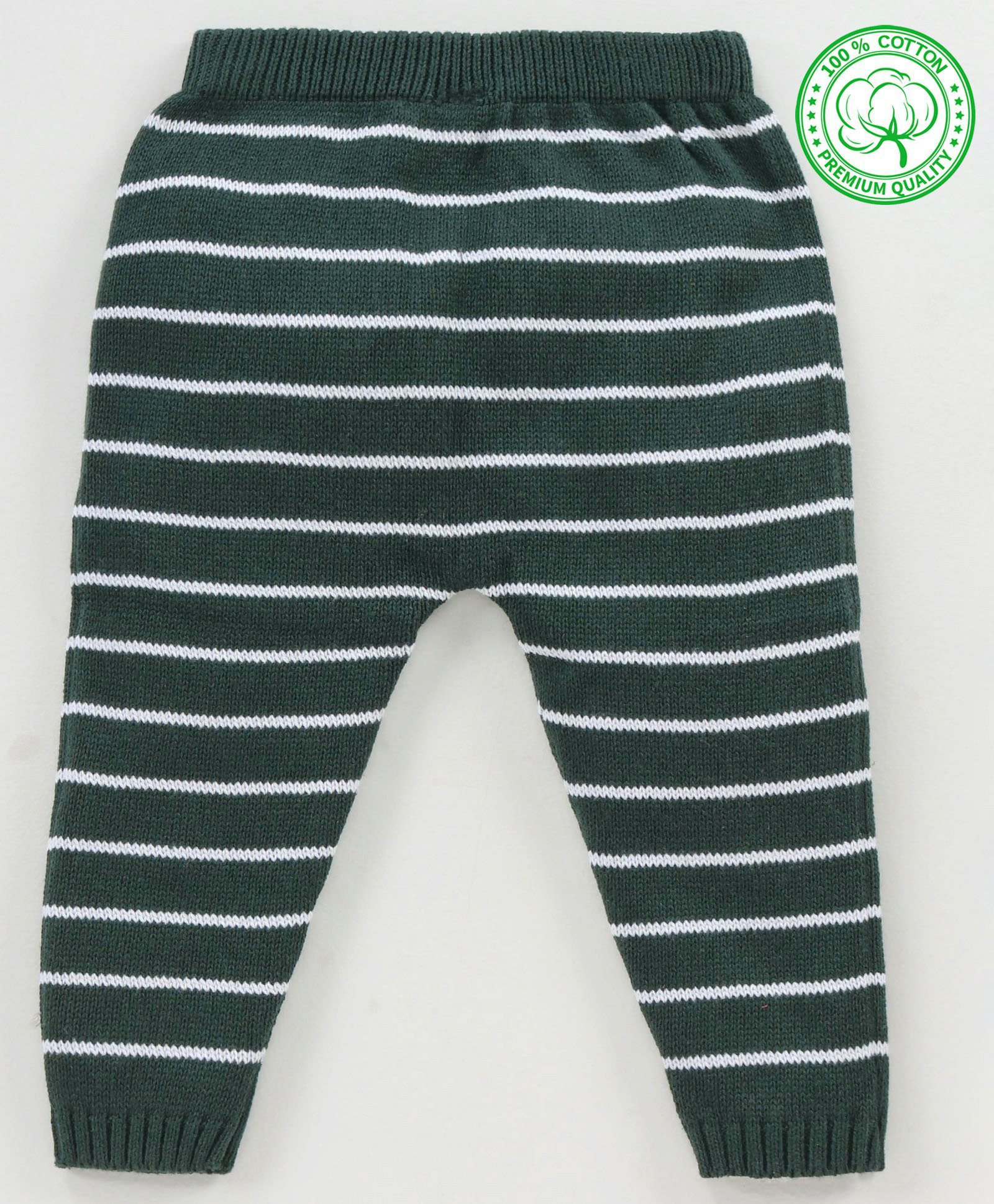 Babyhug 100% Organic Cotton Full Length Striped Sweater Knit Pant - Green-picture-19