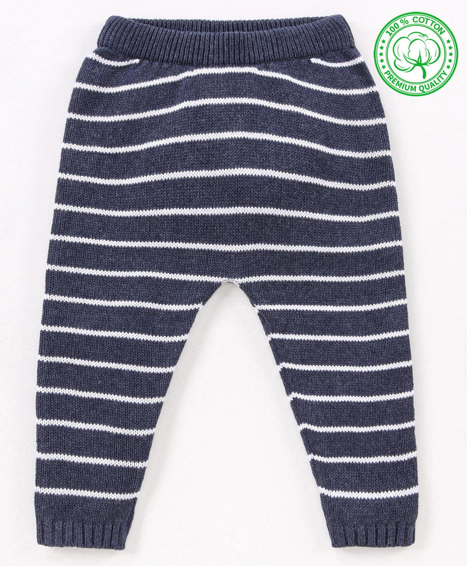 Babyhug 100% Organic Cotton Full Length Striped Fleece Pant - Navy-image-47