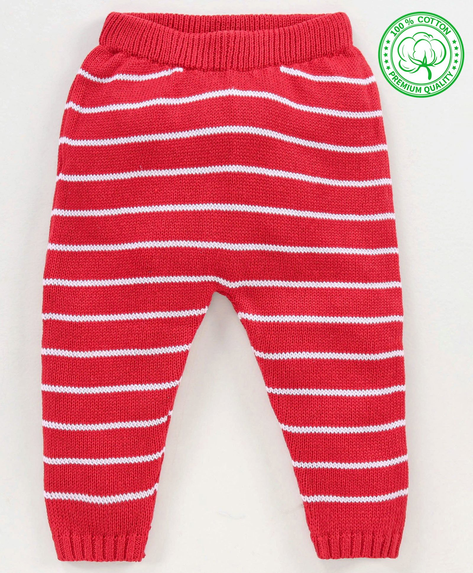 Babyhug 100% Organic Cotton Full Length Striped Sweater Knit Pant - Red-picture-19