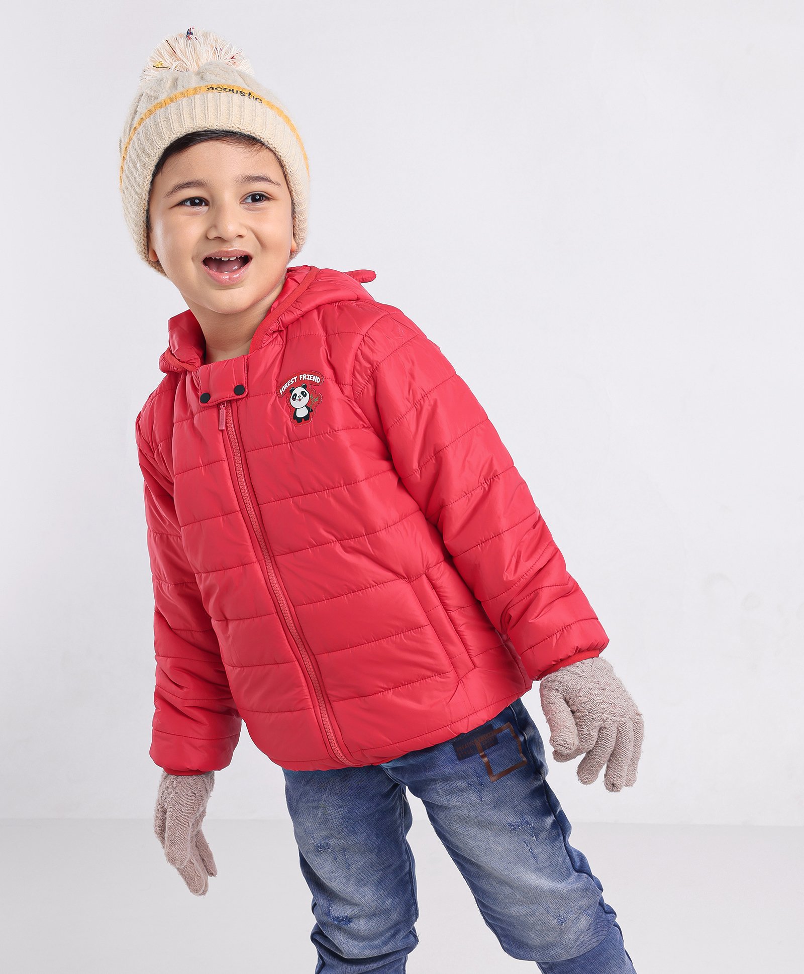 Babyhug Full Sleeves Hooded Padded Jacket - Red-image-7