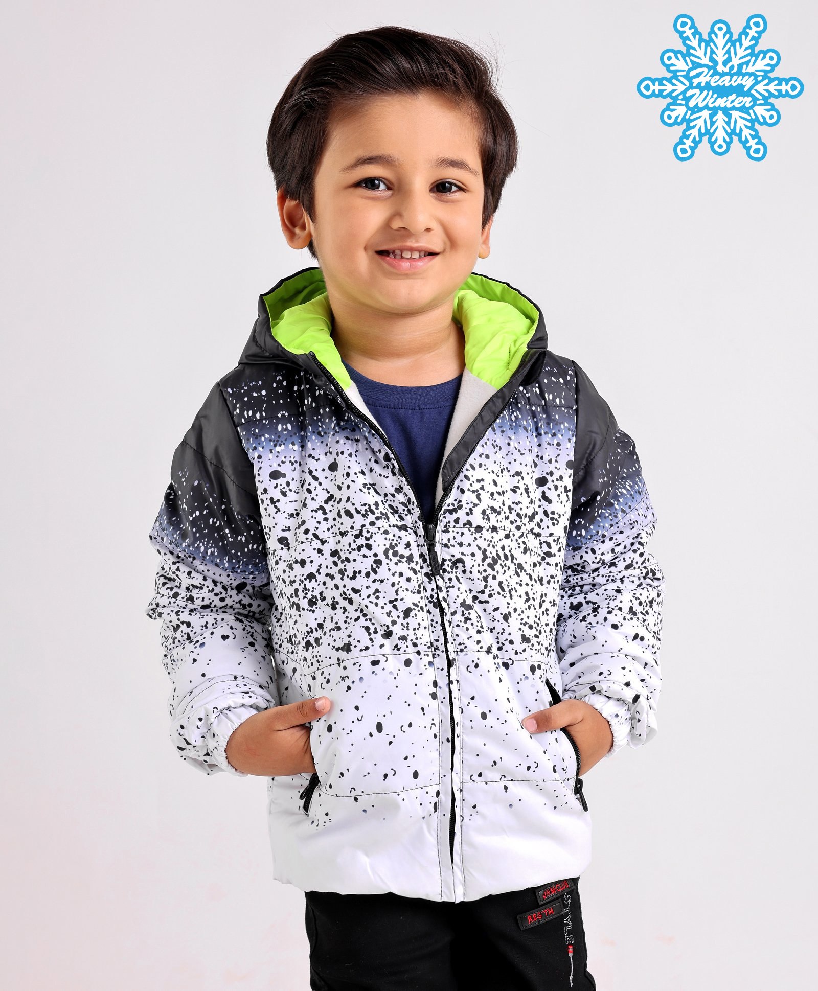Babyhug Polyester Full Sleeves Hooded Fashion Heavy Winter Jacket Printed - Black White-image-11