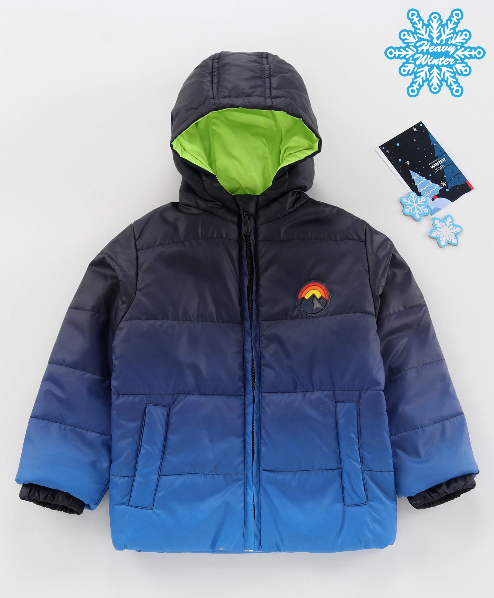 Babyhug Full Sleeves Woven Color Block Hooded Padded Jacket - Blue-image-37
