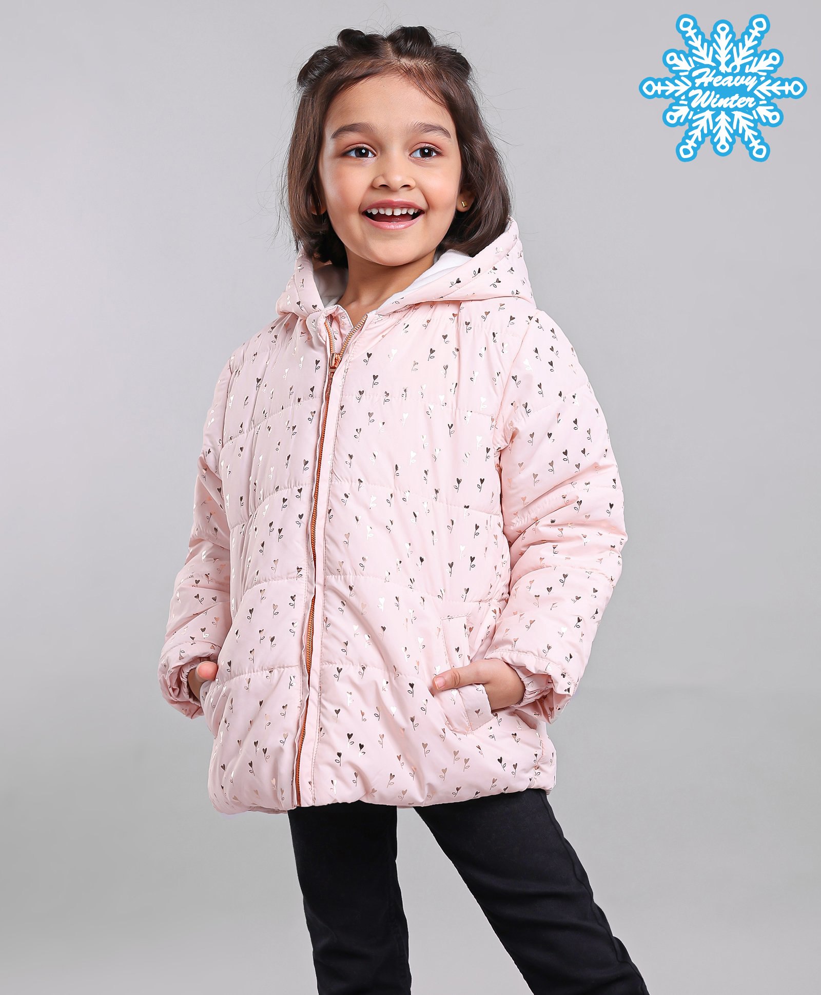 Babyhug Full Sleeves Heart Printed Hooded Jacket - Pink-image-4