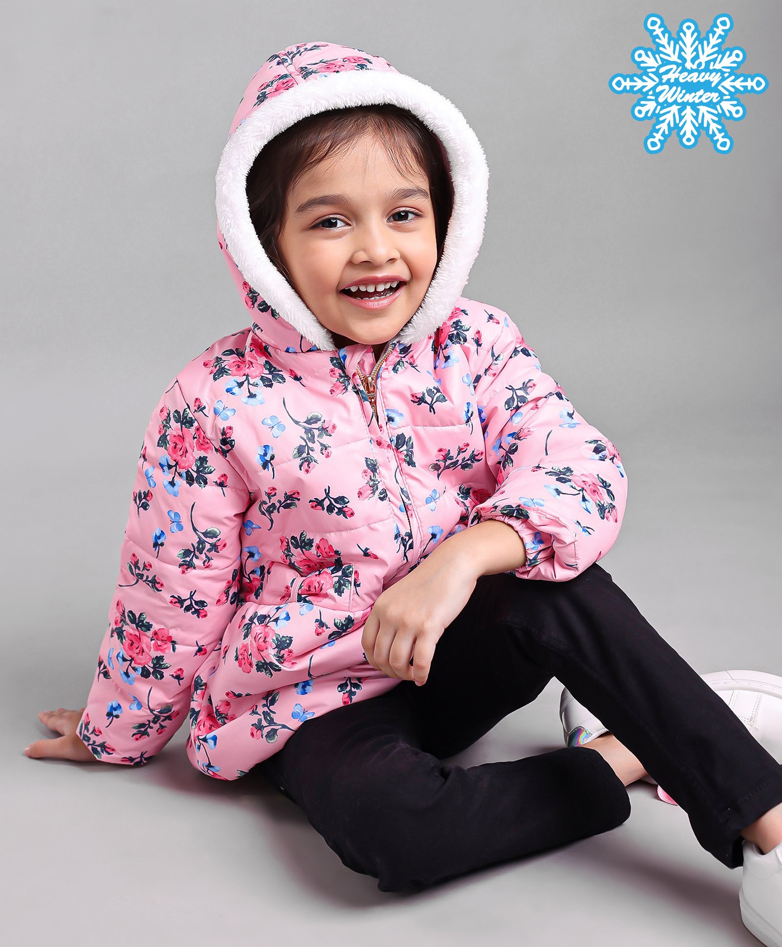 Babyhug Full Sleeves Floral Printed Hooded Jacket - Pink-image-40